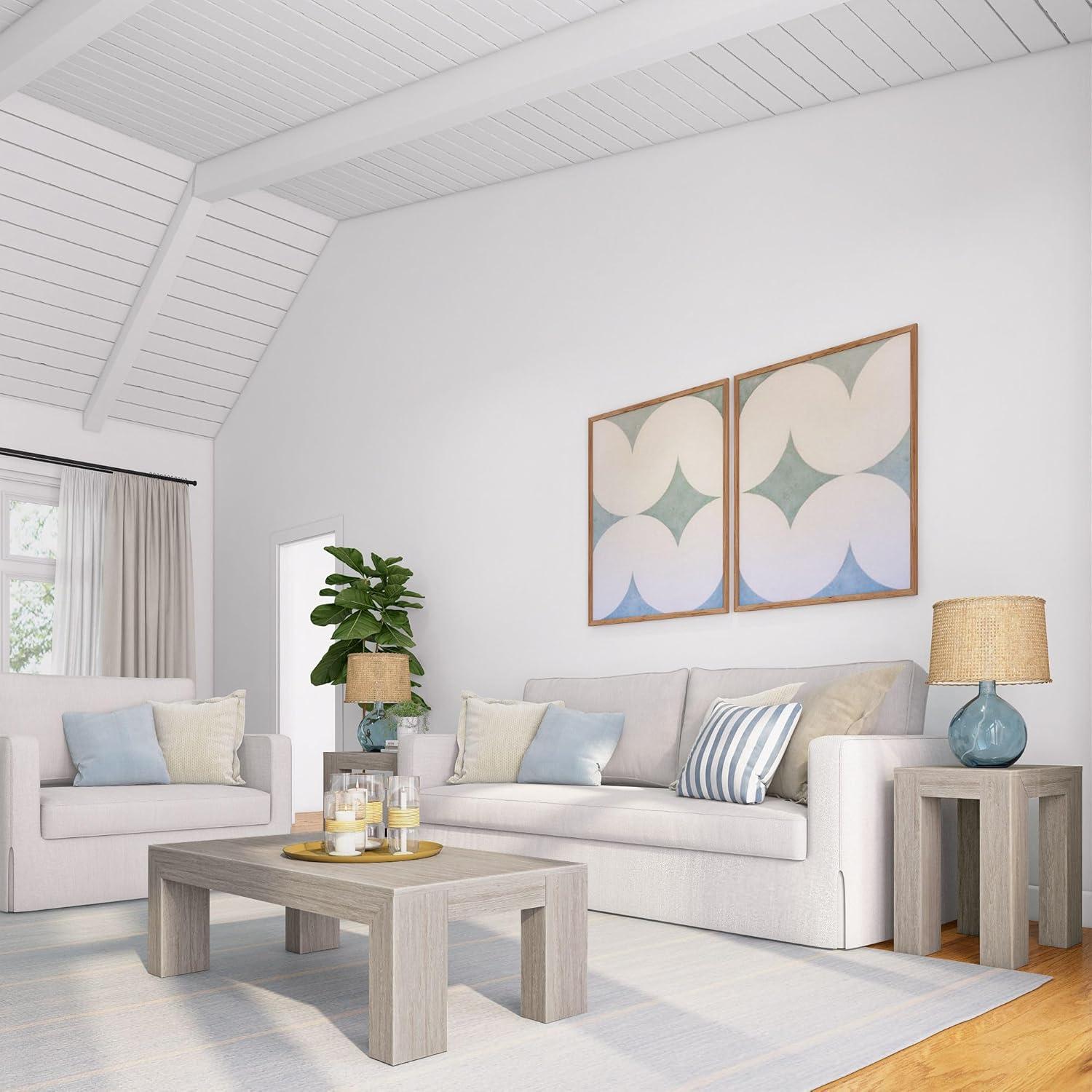 image:imagePlankBeam 40 Modern Rectangular Coffee Table with Shelf Solid Wood Center Table with Storage 2 Tier Tea Table for Living Room Blonde WirebrushSeashell Wirebrush