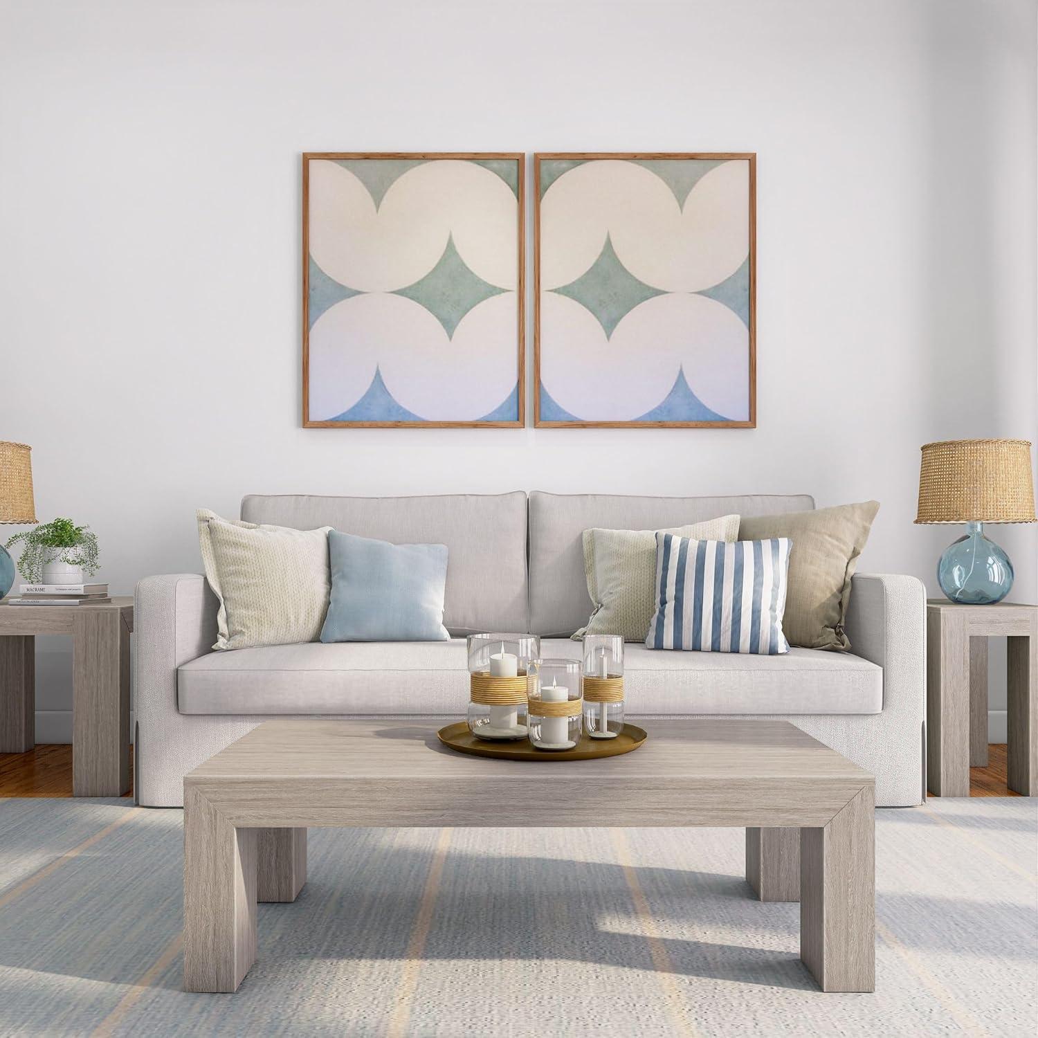 image:imagePlankBeam 40 Modern Rectangular Coffee Table with Shelf Solid Wood Center Table with Storage 2 Tier Tea Table for Living Room Blonde WirebrushSeashell Wirebrush