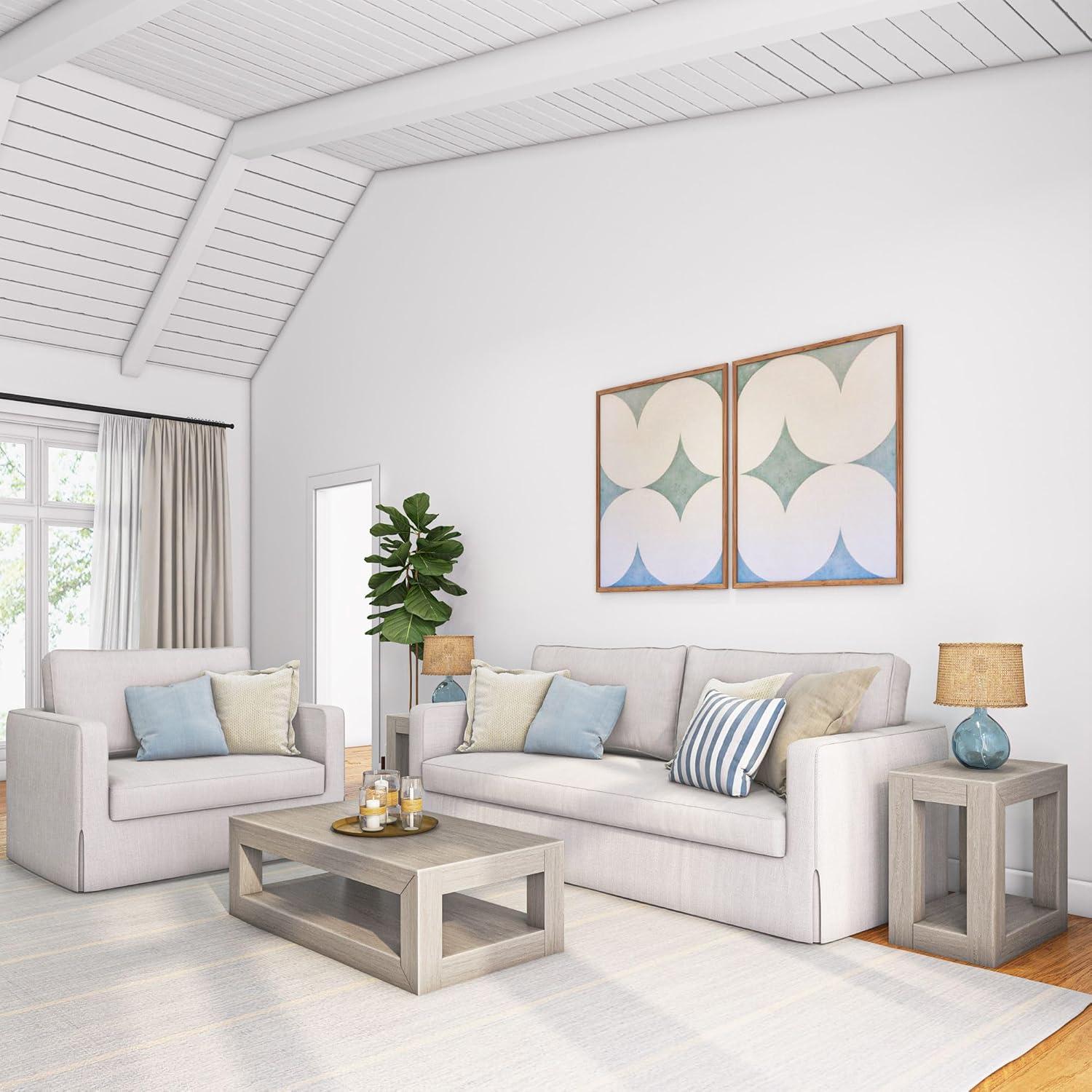 image:imagePlankBeam 40 Modern Rectangular Coffee Table with Shelf Solid Wood Center Table with Storage 2 Tier Tea Table for Living Room Blonde WirebrushSeashell Wirebrush