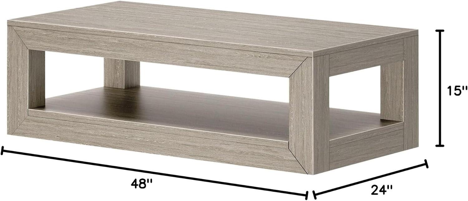 image:imagePlankBeam 40 Modern Rectangular Coffee Table with Shelf Solid Wood Center Table with Storage 2 Tier Tea Table for Living Room Blonde WirebrushSeashell Wirebrush