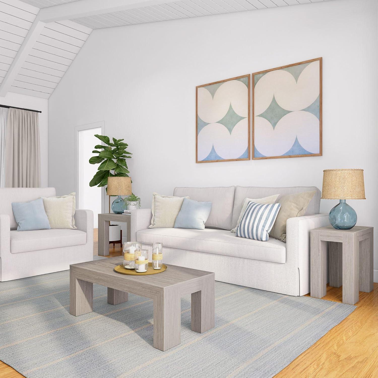 image:imagePlankBeam 40 Modern Rectangular Coffee Table with Shelf Solid Wood Center Table with Storage 2 Tier Tea Table for Living Room Blonde WirebrushSeashell Wirebrush