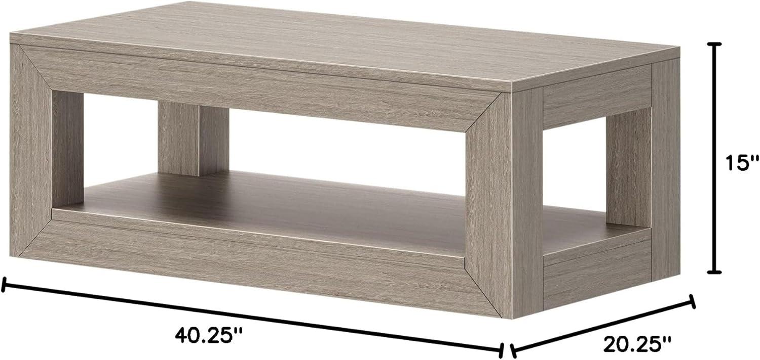 image:imagePlankBeam 40 Modern Rectangular Coffee Table with Shelf Solid Wood Center Table with Storage 2 Tier Tea Table for Living Room Blonde WirebrushSeashell Wirebrush