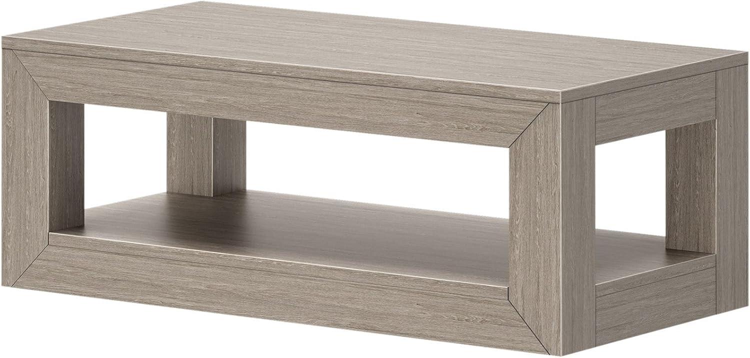 image:imagePlankBeam 40 Modern Rectangular Coffee Table with Shelf Solid Wood Center Table with Storage 2 Tier Tea Table for Living Room Blonde WirebrushSeashell Wirebrush