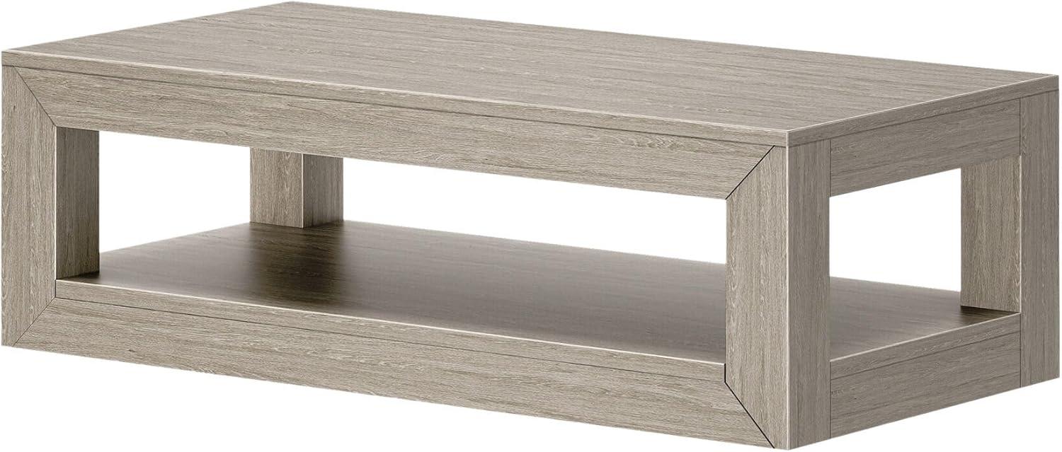 image:imagePlankBeam 40 Modern Rectangular Coffee Table with Shelf Solid Wood Center Table with Storage 2 Tier Tea Table for Living Room Blonde WirebrushSeashell Wirebrush