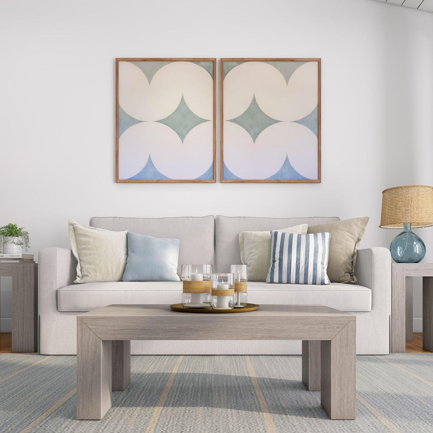 image:imagePlankBeam 40 Modern Rectangular Coffee Table with Shelf Solid Wood Center Table with Storage 2 Tier Tea Table for Living Room Blonde WirebrushSeashell Wirebrush