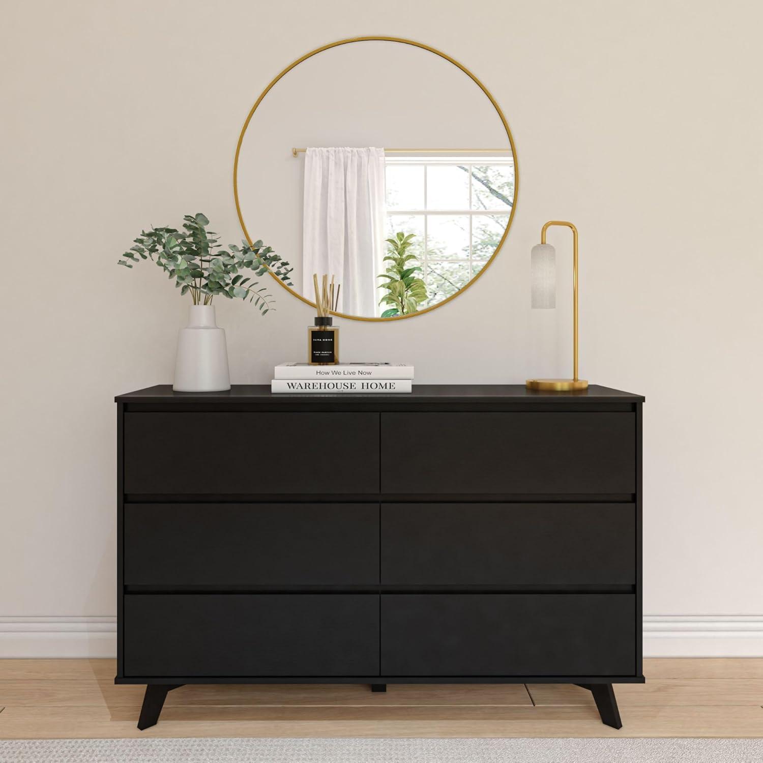 image:imagePlankBeam 6 Drawer Dresser Modern Storage Cabinet Solid Wood Storage Drawers Dressers amp Chests of Drawers for Bedroom Living Room Furniture PecanBlack