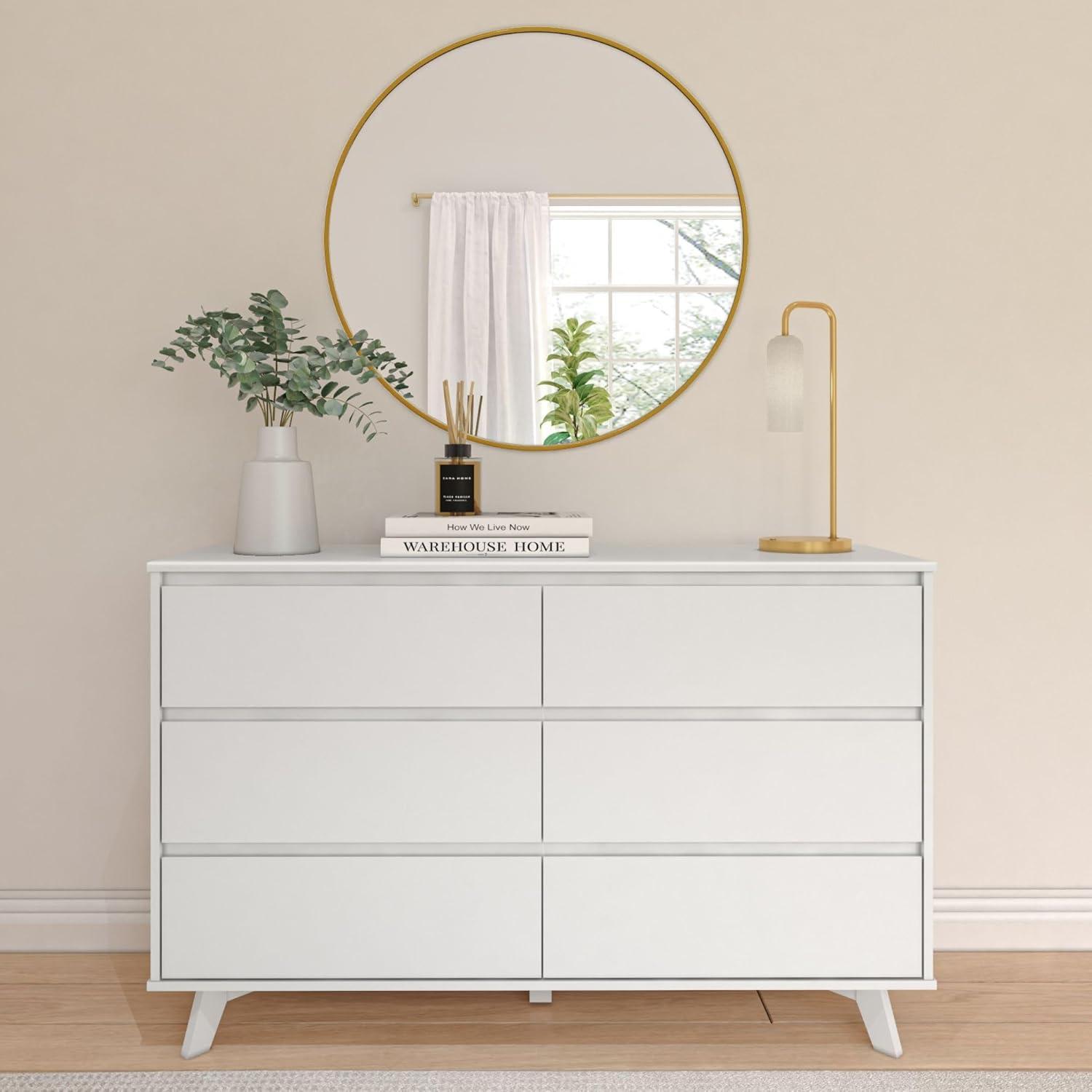 image:imagePlankBeam 6 Drawer Dresser Modern Storage Cabinet Solid Wood Storage Drawers Dressers amp Chests of Drawers for Bedroom Living Room Furniture PecanWhite