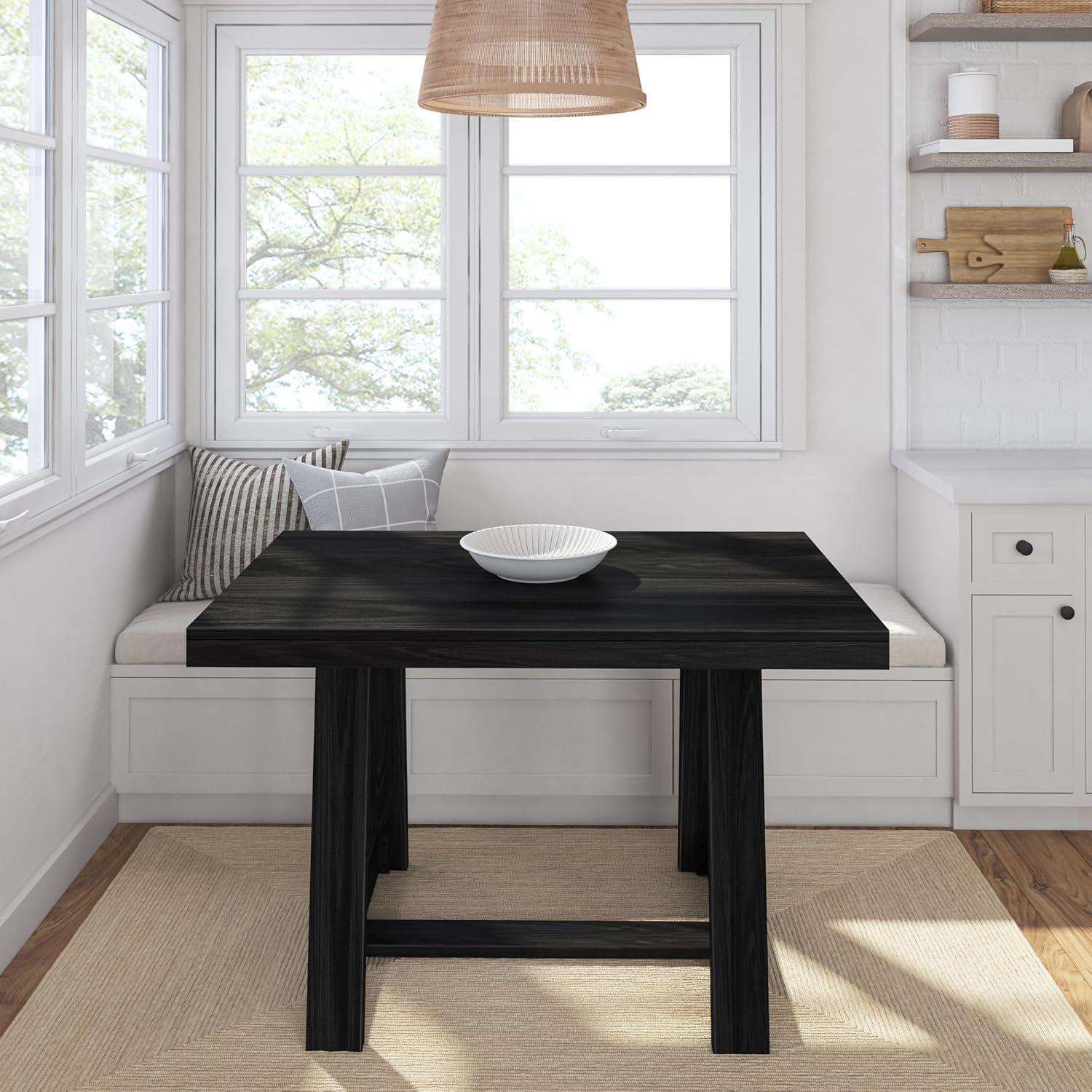 image:imagePlankBeam 72 Inch Farmhouse Dining TableSolid Wood Rustic Kitchen Table for Dining Room Home Office Living Room Furniture Easy Assembly Blonde WirebrushBlack Wirebrush
