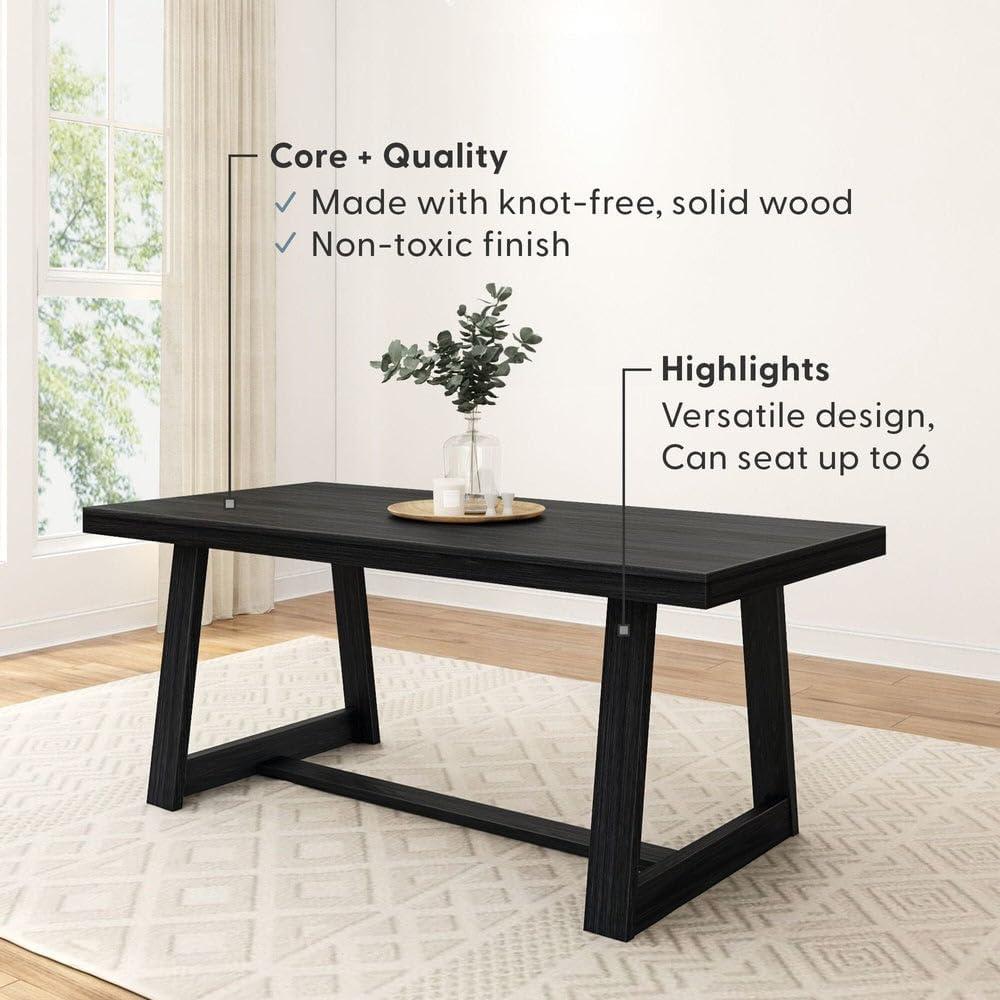 image:imagePlankBeam 72 Inch Farmhouse Dining TableSolid Wood Rustic Kitchen Table for Dining Room Home Office Living Room Furniture Easy Assembly Blonde WirebrushBlack Wirebrush