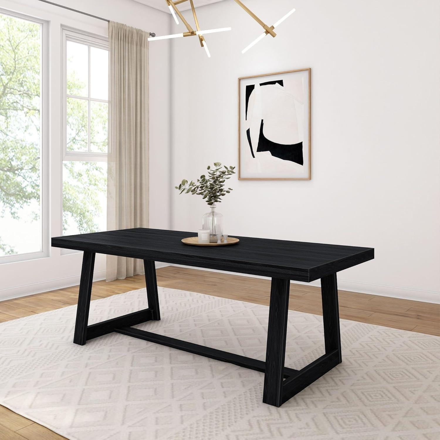 image:imagePlankBeam 72 Inch Farmhouse Dining TableSolid Wood Rustic Kitchen Table for Dining Room Home Office Living Room Furniture Easy Assembly Blonde WirebrushBlack Wirebrush