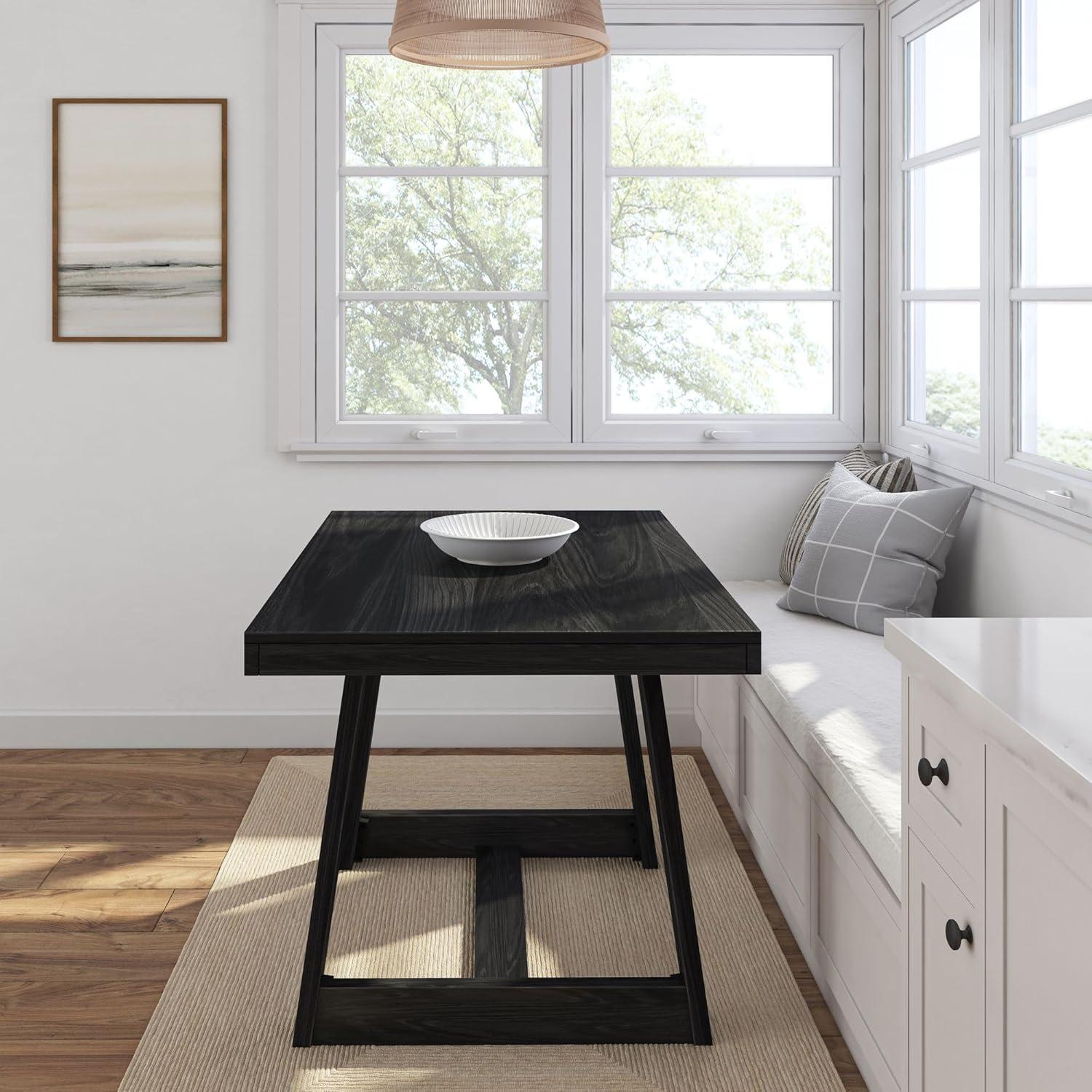 image:imagePlankBeam 72 Inch Farmhouse Dining TableSolid Wood Rustic Kitchen Table for Dining Room Home Office Living Room Furniture Easy Assembly Blonde WirebrushBlack Wirebrush