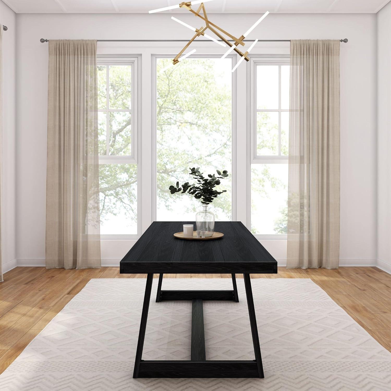 image:imagePlankBeam 72 Inch Farmhouse Dining TableSolid Wood Rustic Kitchen Table for Dining Room Home Office Living Room Furniture Easy Assembly Blonde WirebrushBlack Wirebrush