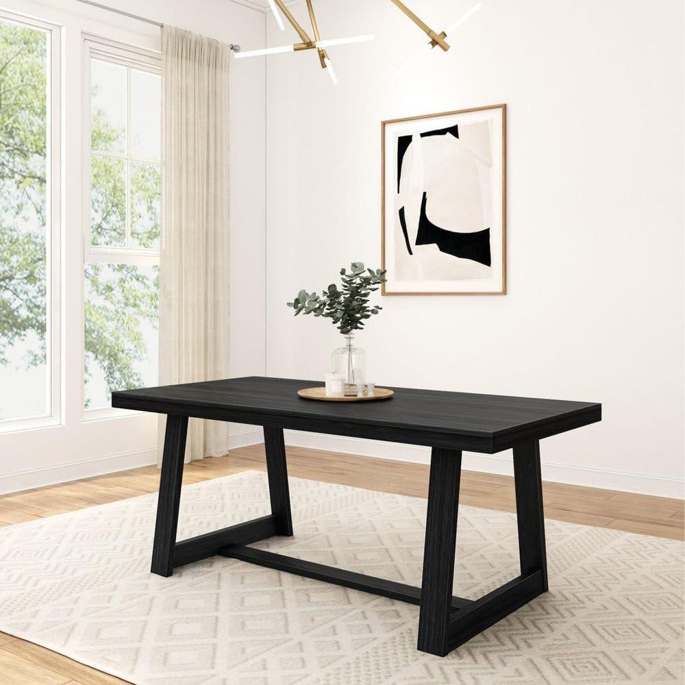 image:imagePlankBeam 72 Inch Farmhouse Dining TableSolid Wood Rustic Kitchen Table for Dining Room Home Office Living Room Furniture Easy Assembly Blonde WirebrushBlack Wirebrush