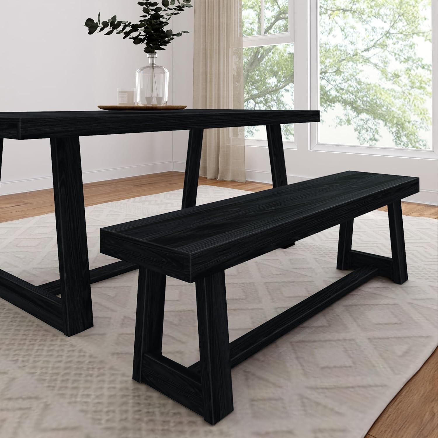 image:imagePlankBeam 72 Inch Farmhouse Dining TableSolid Wood Rustic Kitchen Table for Dining Room Home Office Living Room Furniture Easy Assembly Blonde WirebrushBlack Wirebrush