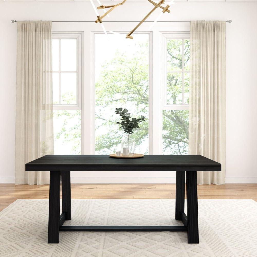 image:imagePlankBeam 72 Inch Farmhouse Dining TableSolid Wood Rustic Kitchen Table for Dining Room Home Office Living Room Furniture Easy Assembly Blonde WirebrushBlack Wirebrush