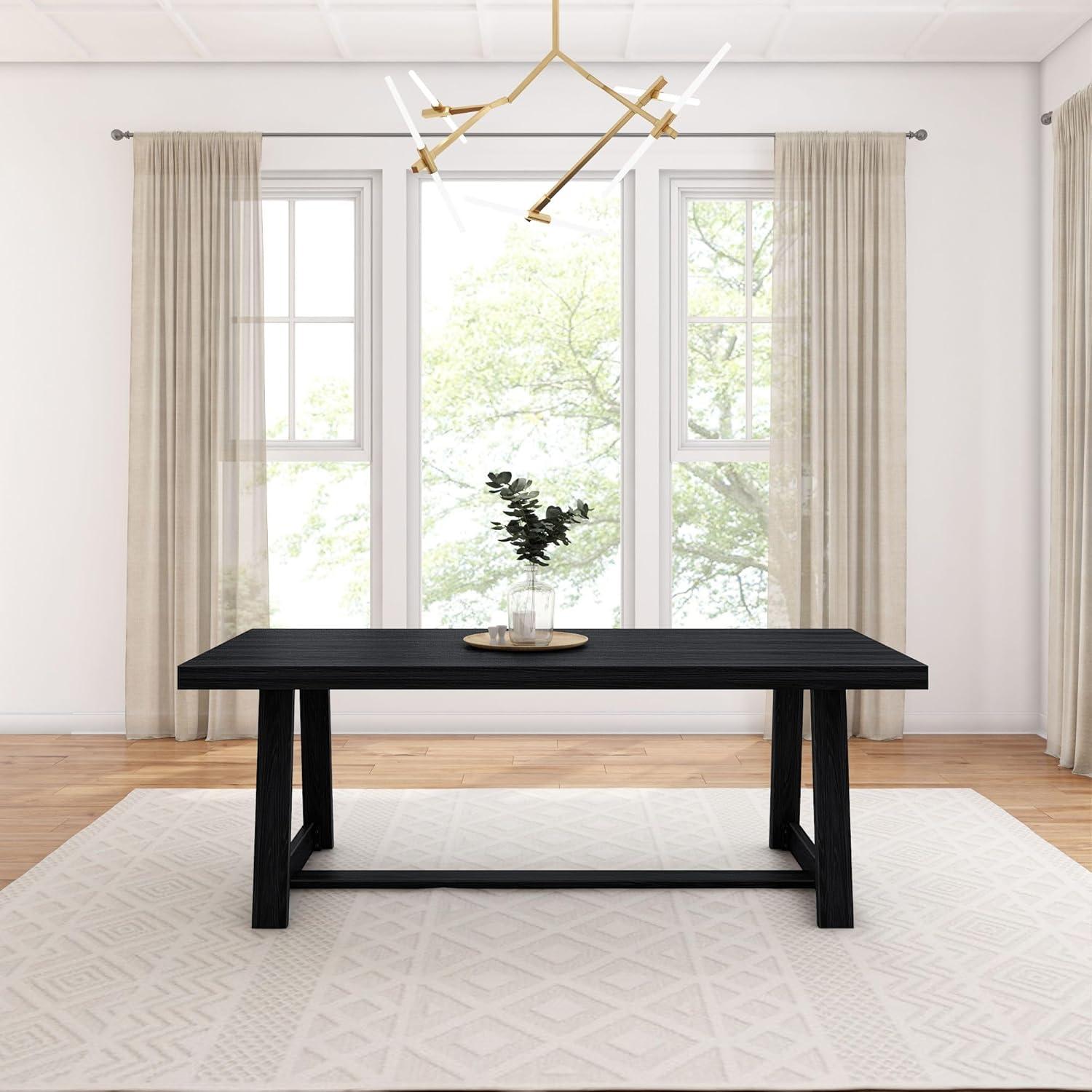 image:imagePlankBeam 72 Inch Farmhouse Dining TableSolid Wood Rustic Kitchen Table for Dining Room Home Office Living Room Furniture Easy Assembly Blonde WirebrushBlack Wirebrush