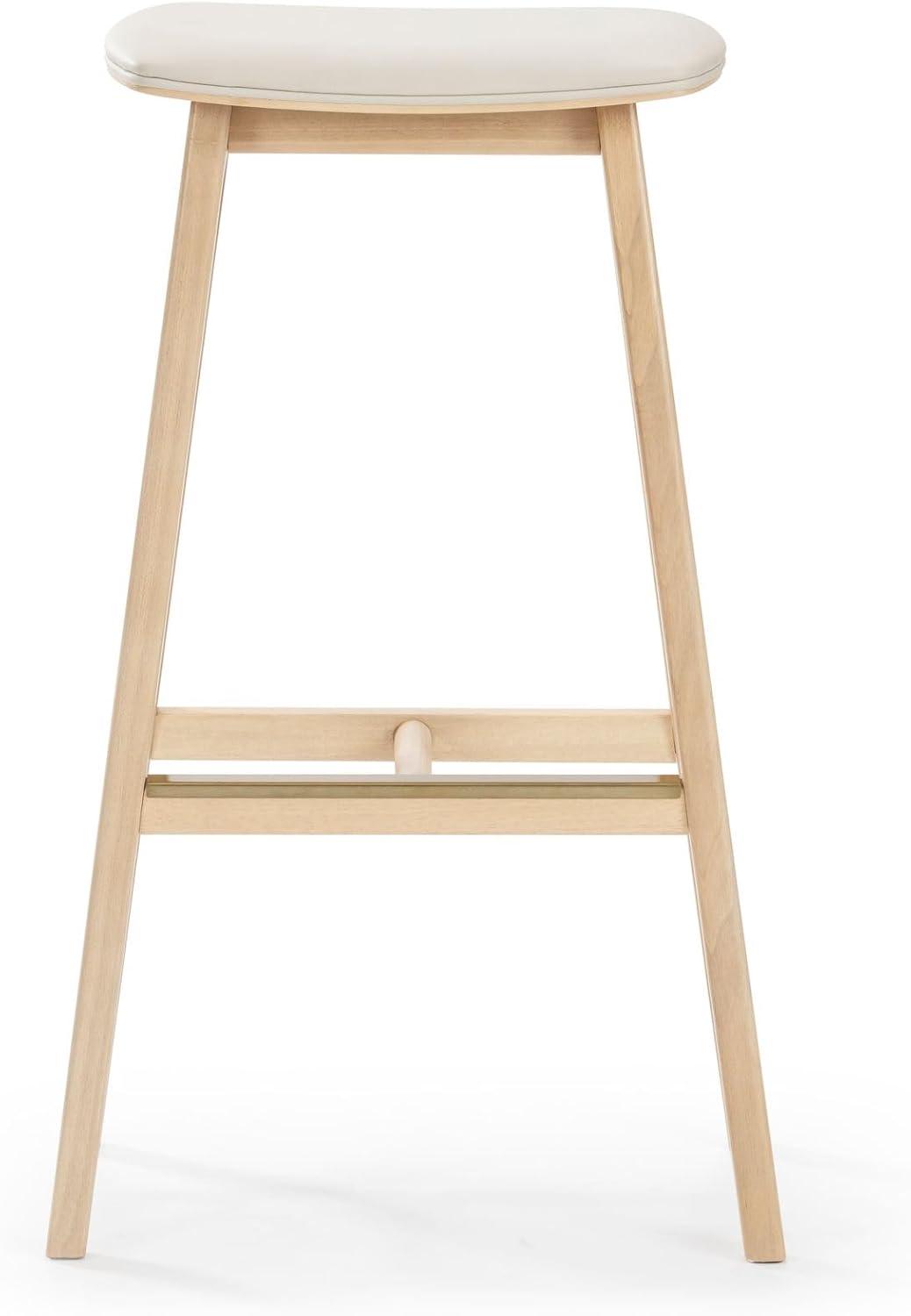 image:imagePlankBeam Beryl Bar Height Stool MidCentury Modern Rubberwood Bar Stool with Faux Leather Seat Metal Footrest Easy Assembly PecanToffeeBlondeSesame
