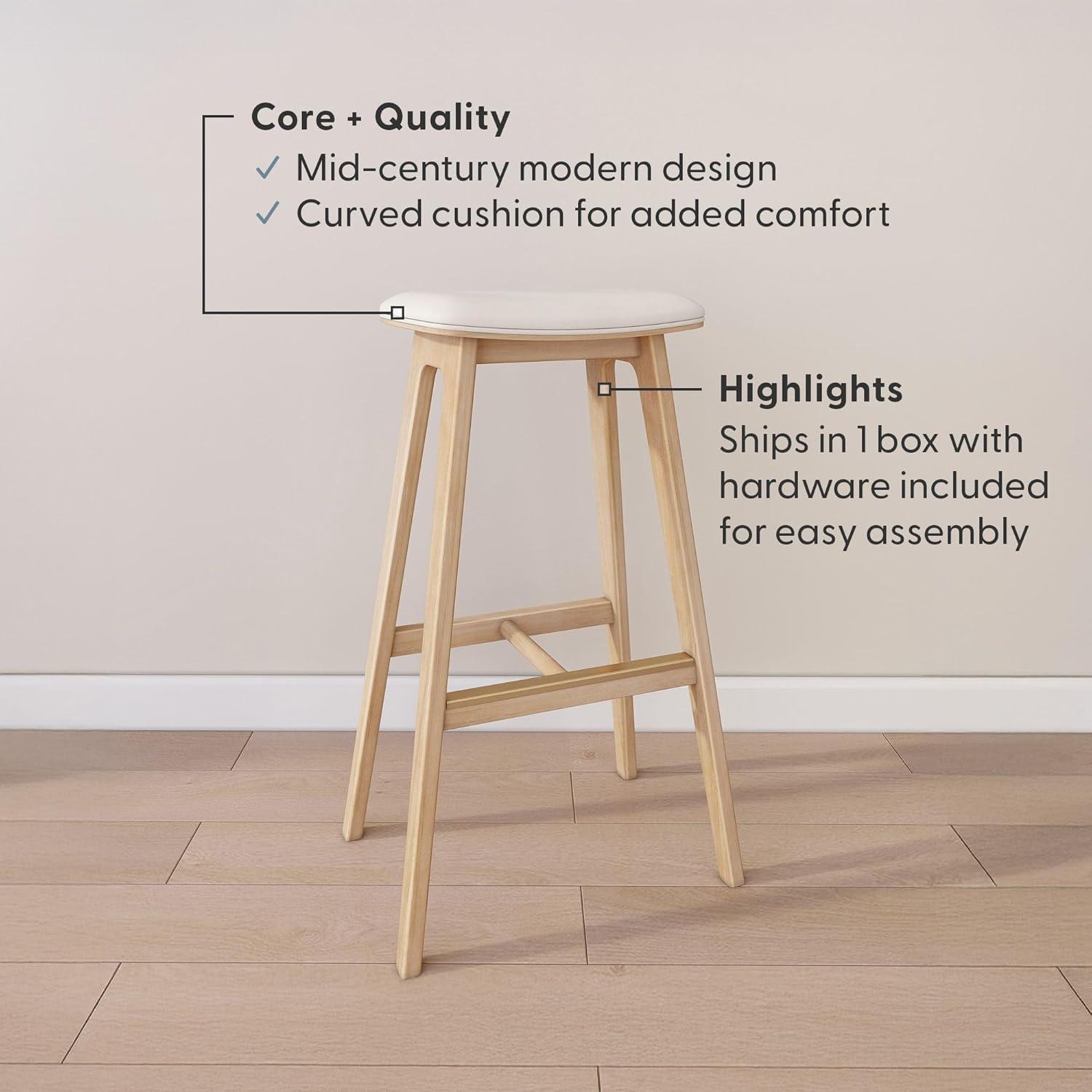 image:imagePlankBeam Beryl Bar Height Stool MidCentury Modern Rubberwood Bar Stool with Faux Leather Seat Metal Footrest Easy Assembly PecanToffeeBlondeSesame