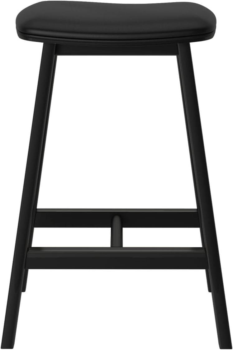 image:imagePlankBeam Beryl Counter Height Stool MidCentury Modern Rubberwood Bar Stool with Faux Leather Seat Metal Footrest Easy Assembly 4Pack BlondeSesameBlackBlack