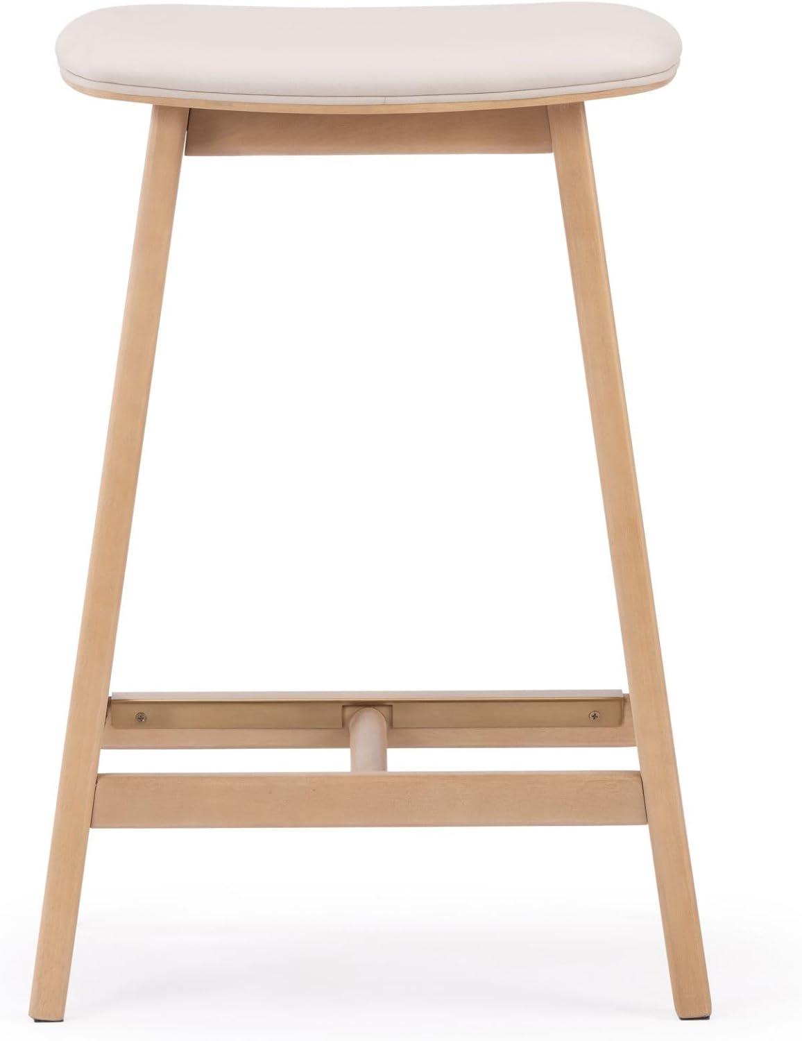 image:imagePlankBeam Beryl Counter Height Stool MidCentury Modern Rubberwood Bar Stool with Faux Leather Seat Metal Footrest Easy Assembly 4Pack BlondeSesameBlondeSesame