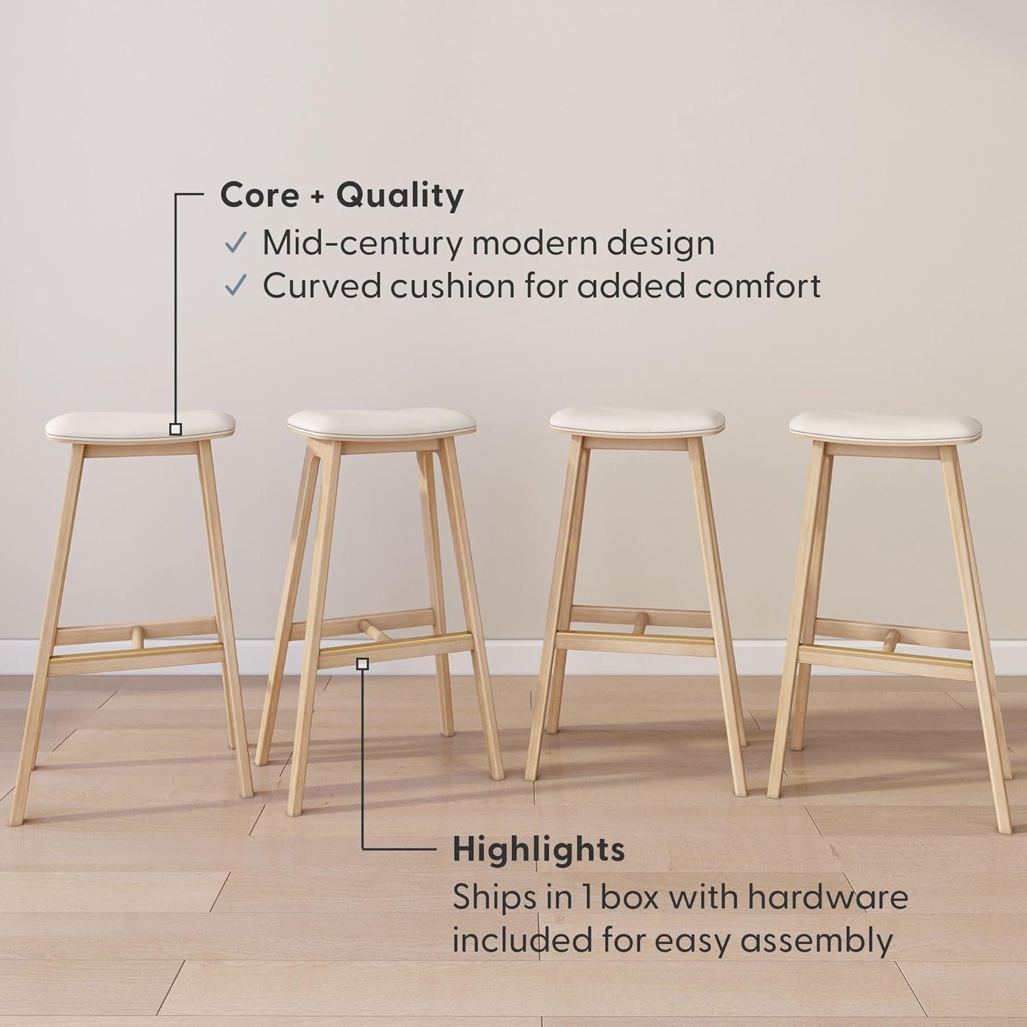 image:imagePlankBeam Beryl Counter Height Stool MidCentury Modern Rubberwood Bar Stool with Faux Leather Seat Metal Footrest Easy Assembly 4Pack BlondeSesameBlondeSesame