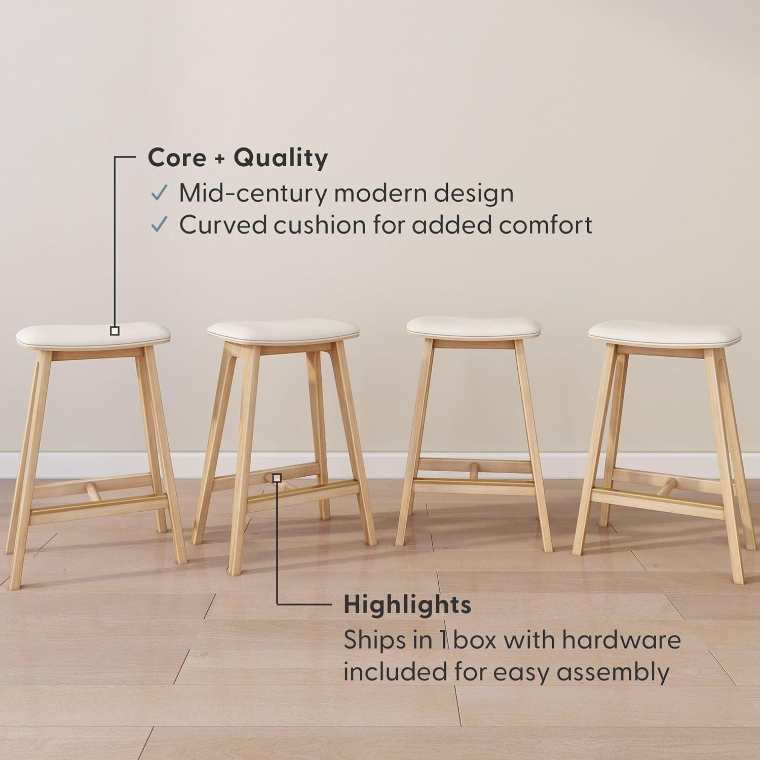 image:imagePlankBeam Beryl Counter Height Stool MidCentury Modern Rubberwood Bar Stool with Faux Leather Seat Metal Footrest Easy Assembly 4Pack BlondeSesameBlondeSesame