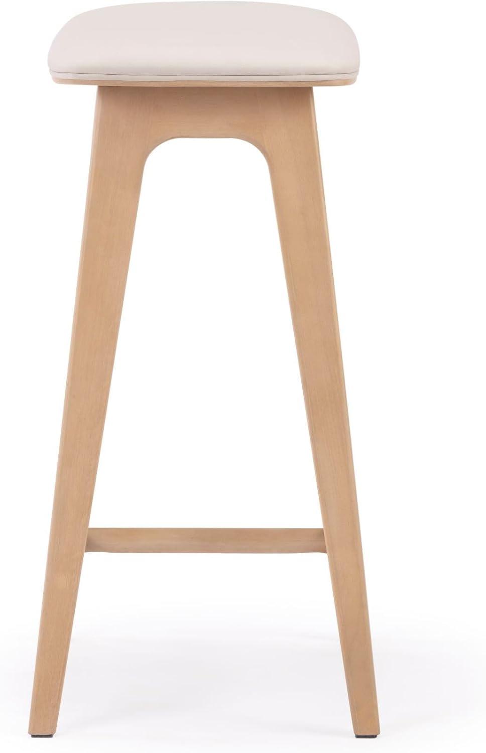 image:imagePlankBeam Beryl Counter Height Stool MidCentury Modern Rubberwood Bar Stool with Faux Leather Seat Metal Footrest Easy Assembly 4Pack BlondeSesameBlondeSesame