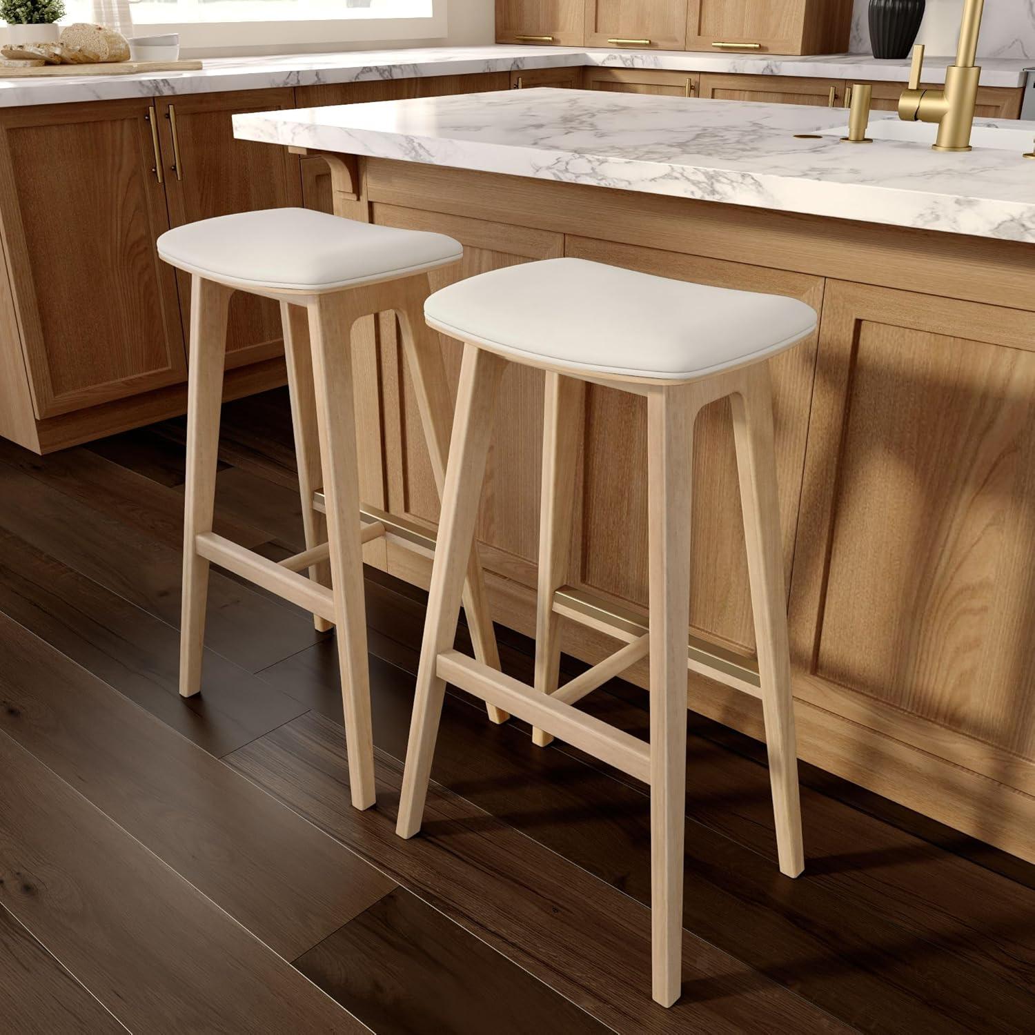 image:imagePlankBeam Beryl Counter Height Stool MidCentury Modern Rubberwood Bar Stool with Faux Leather Seat Metal Footrest Easy Assembly 4Pack BlondeSesameBlondeSesame