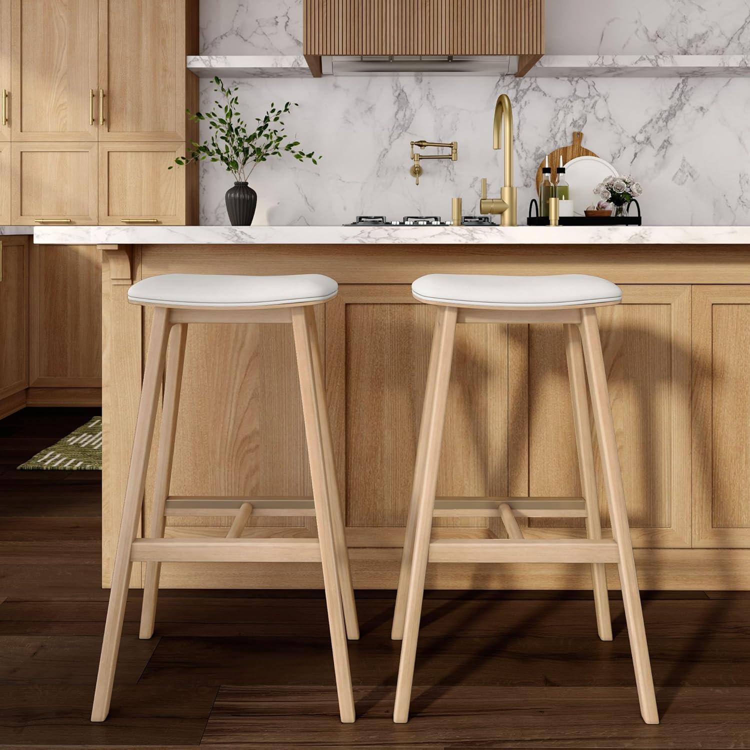 image:imagePlankBeam Beryl Counter Height Stool MidCentury Modern Rubberwood Bar Stool with Faux Leather Seat Metal Footrest Easy Assembly 4Pack BlondeSesameBlondeSesame