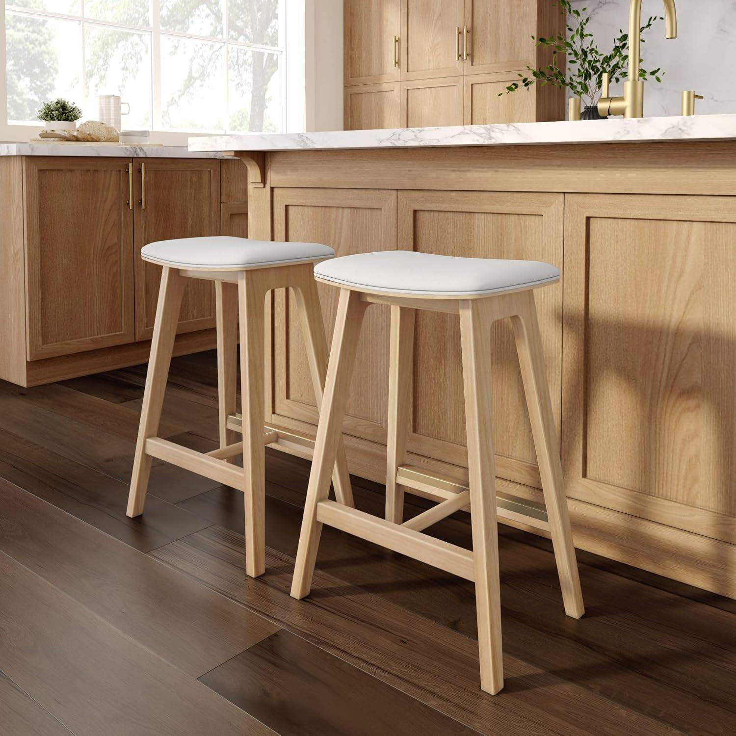 image:imagePlankBeam Beryl Counter Height Stool MidCentury Modern Rubberwood Bar Stool with Faux Leather Seat Metal Footrest Easy Assembly 4Pack BlondeSesameBlondeSesame
