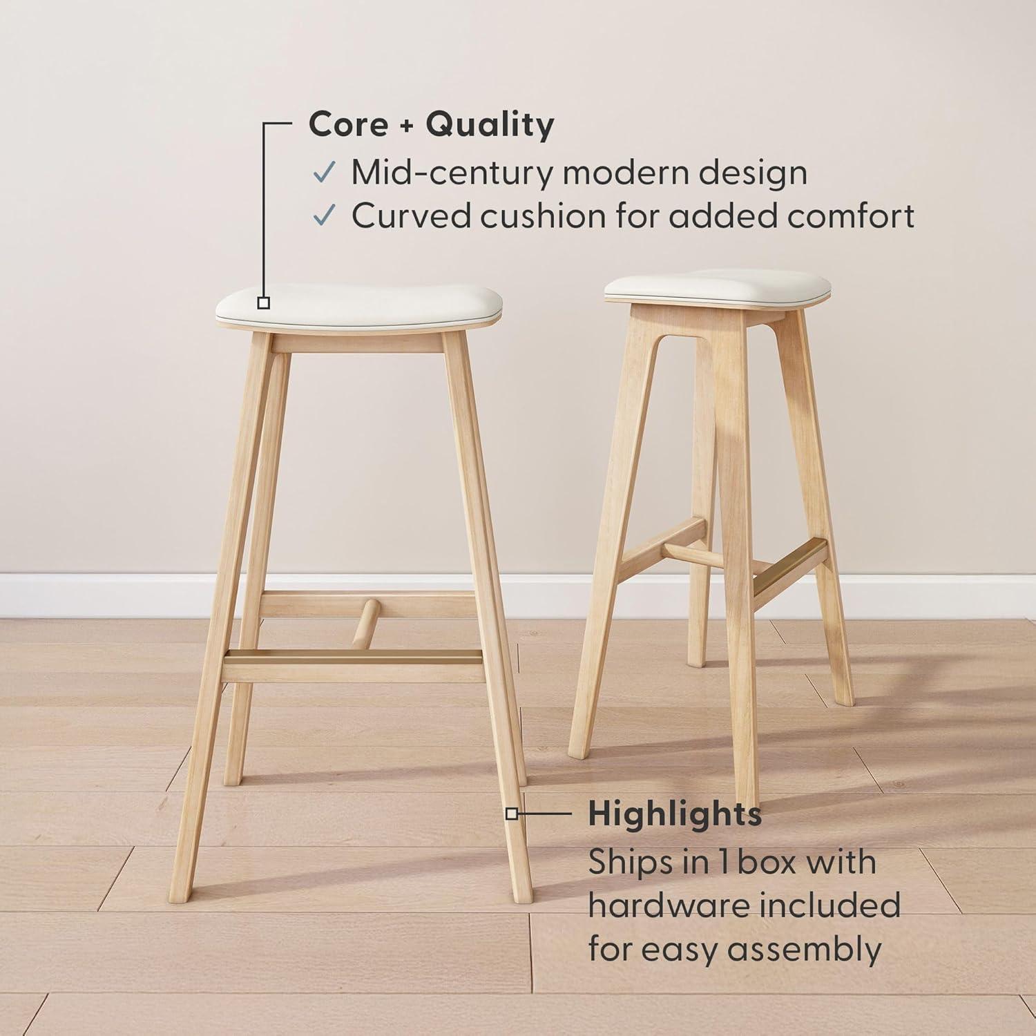 image:imagePlankBeam Beryl Counter Height Stool MidCentury Modern Rubberwood Bar Stool with Faux Leather Seat Metal Footrest Easy Assembly 4Pack BlondeSesameBlondeSesame