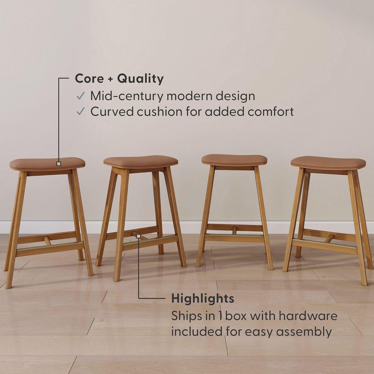 image:imagePlankBeam Beryl Counter Height Stool MidCentury Modern Rubberwood Bar Stool with Faux Leather Seat Metal Footrest Easy Assembly 4Pack BlondeSesamePecanToffee
