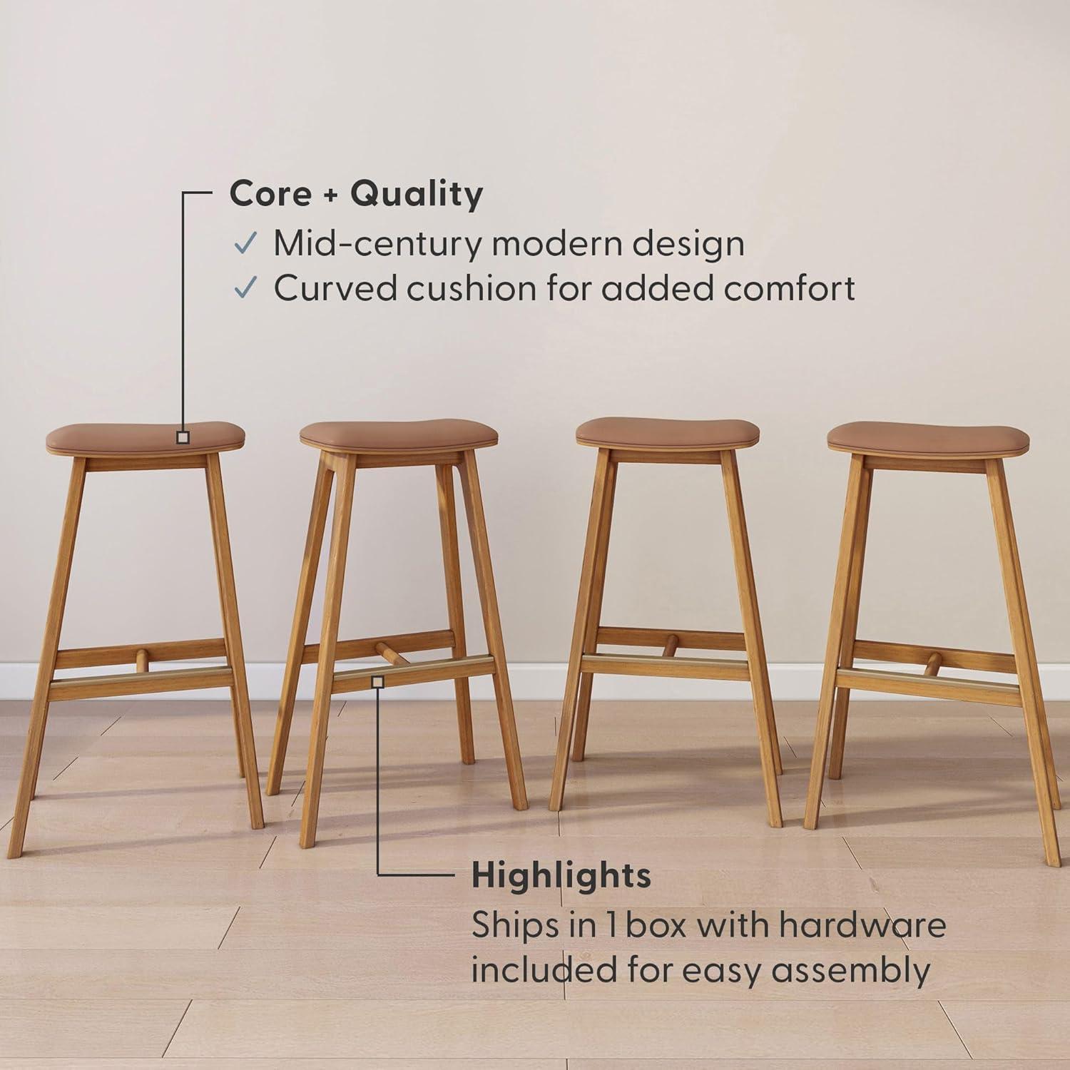 image:imagePlankBeam Beryl Counter Height Stool MidCentury Modern Rubberwood Bar Stool with Faux Leather Seat Metal Footrest Easy Assembly 4Pack BlondeSesamePecanToffee
