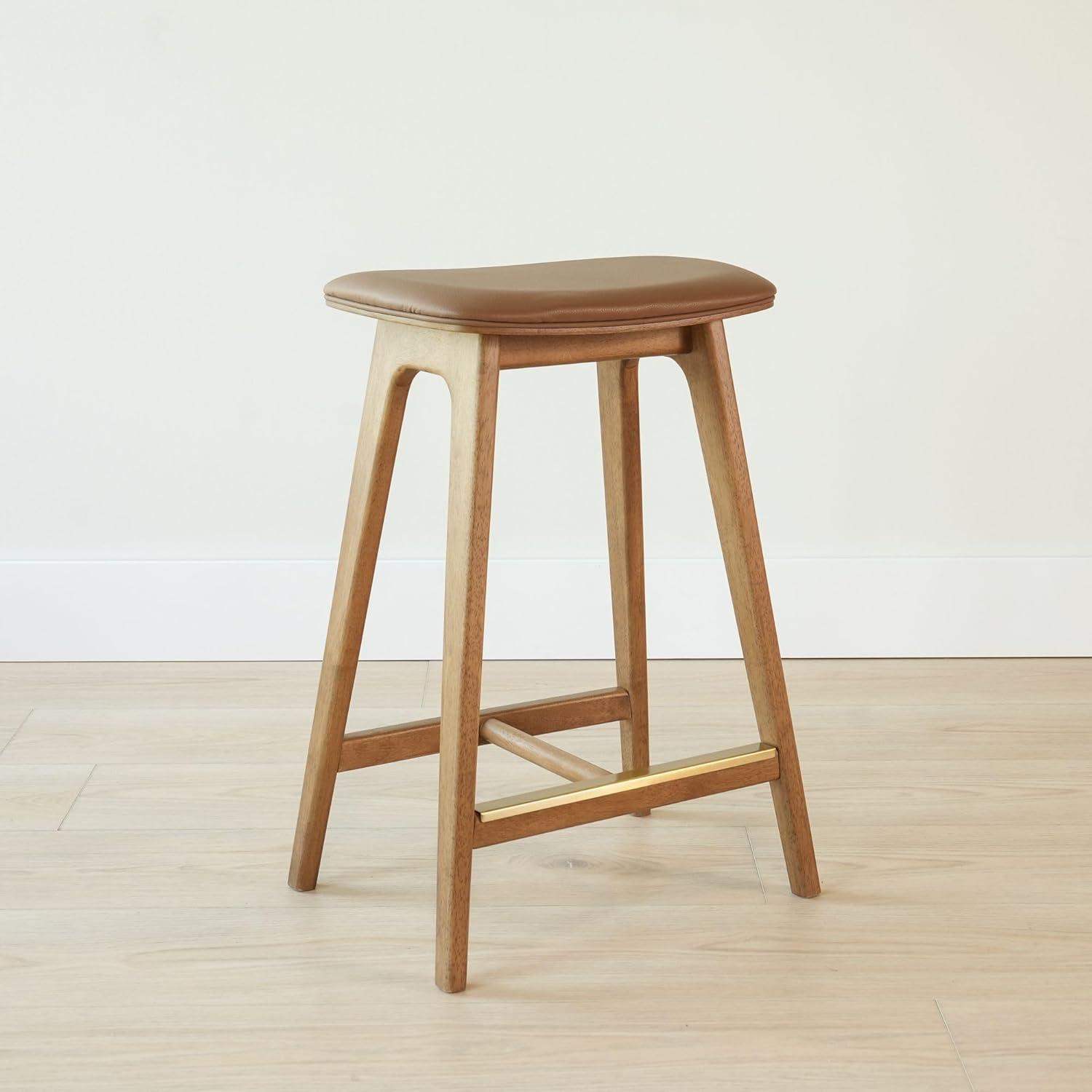 image:imagePlankBeam Beryl Counter Height Stool MidCentury Modern Rubberwood Bar Stool with Faux Leather Seat Metal Footrest Easy Assembly 4Pack BlondeSesamePecanToffee