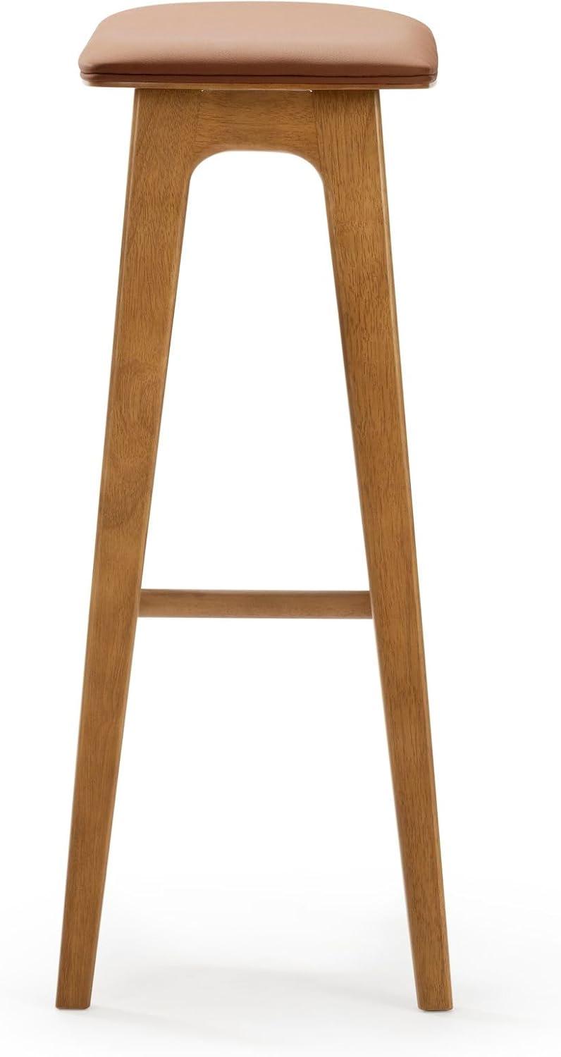 image:imagePlankBeam Beryl Counter Height Stool MidCentury Modern Rubberwood Bar Stool with Faux Leather Seat Metal Footrest Easy Assembly 4Pack BlondeSesamePecanToffee