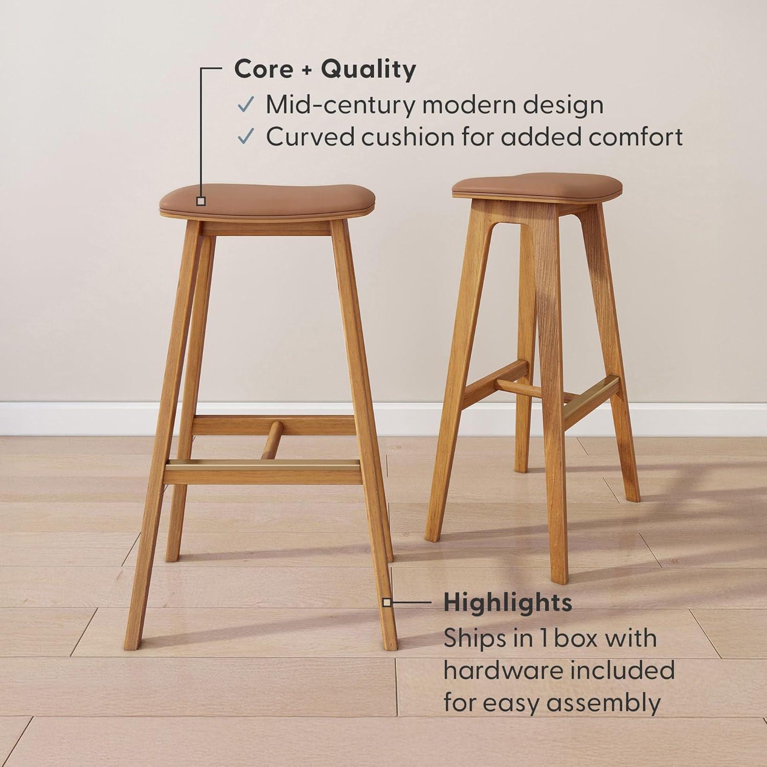 image:imagePlankBeam Beryl Counter Height Stool MidCentury Modern Rubberwood Bar Stool with Faux Leather Seat Metal Footrest Easy Assembly 4Pack BlondeSesamePecanToffee