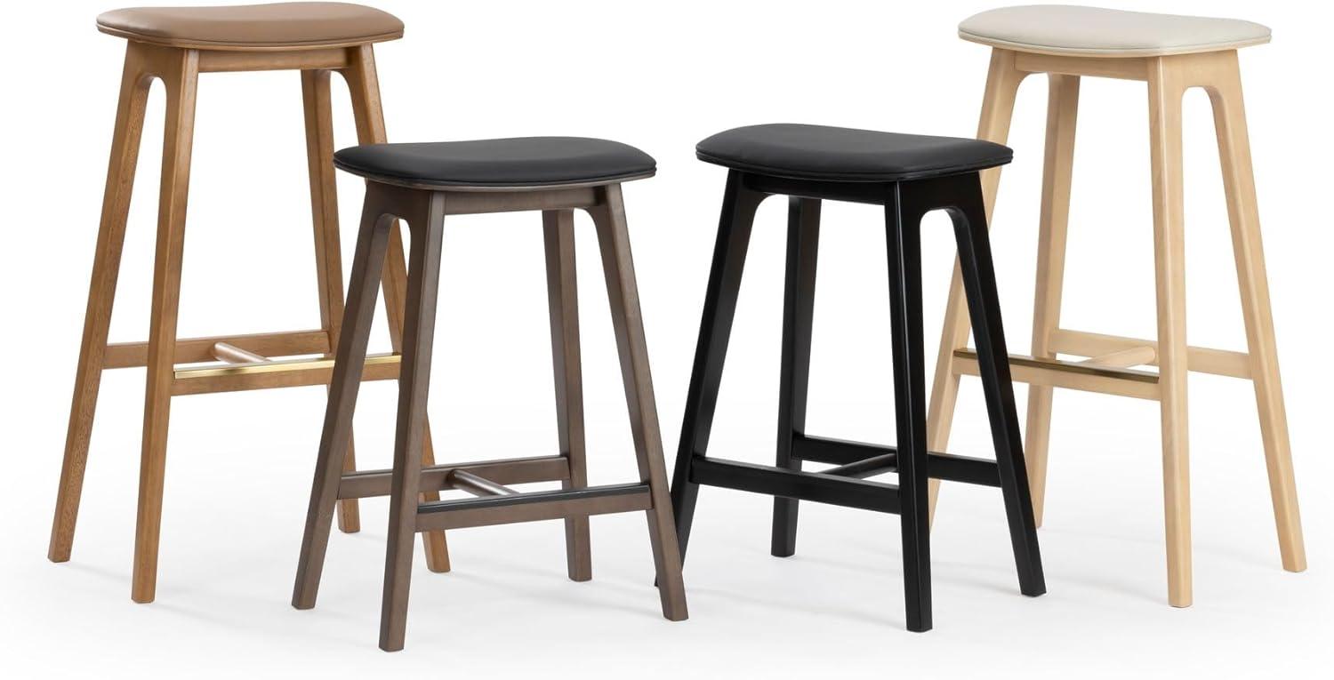 image:imagePlankBeam Beryl Counter Height Stool MidCentury Modern Rubberwood Bar Stool with Faux Leather Seat Metal Footrest Easy Assembly 4Pack BlondeSesameWalnutBlack