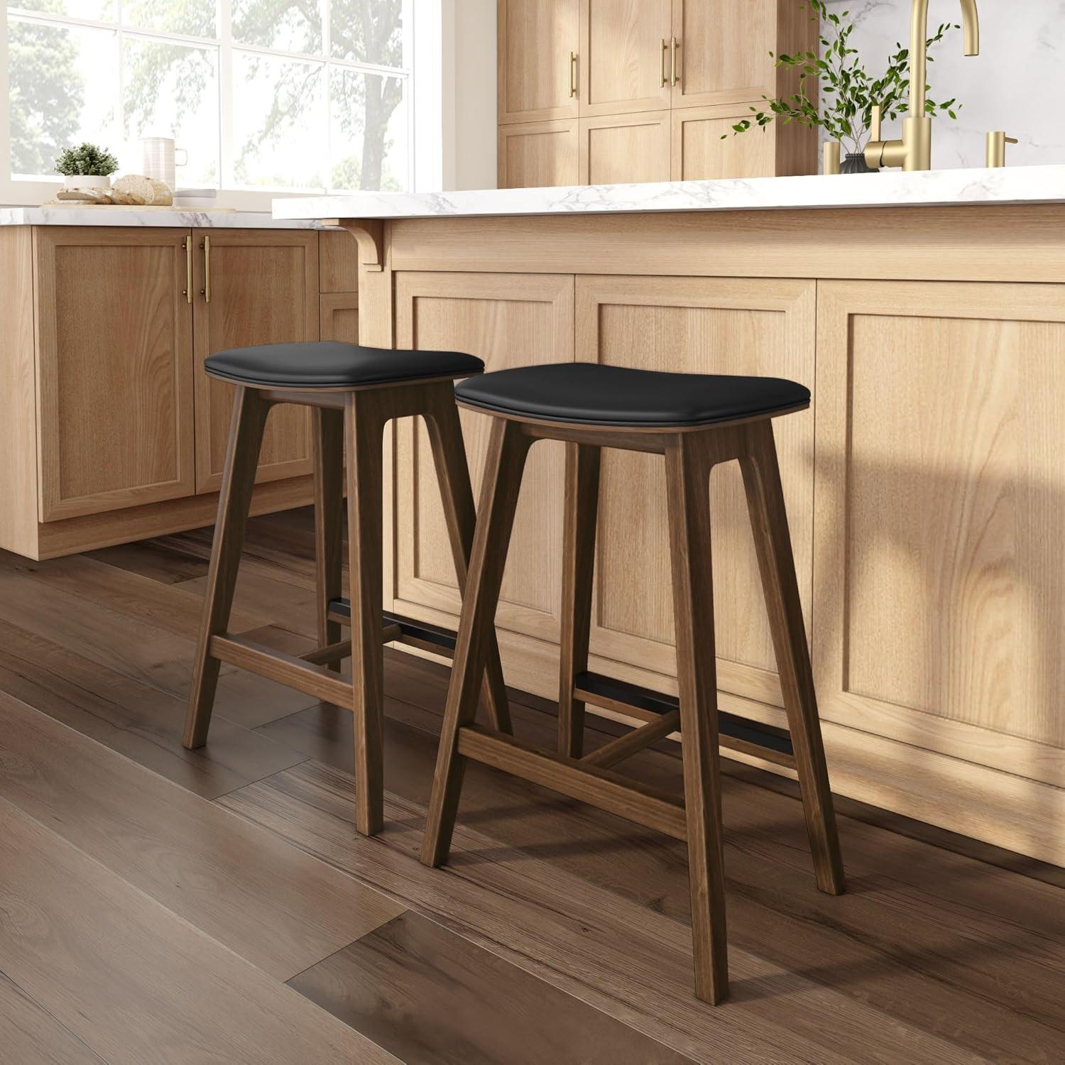 image:imagePlankBeam Beryl Counter Height Stool MidCentury Modern Rubberwood Bar Stool with Faux Leather Seat Metal Footrest Easy Assembly 4Pack BlondeSesameWalnutBlack