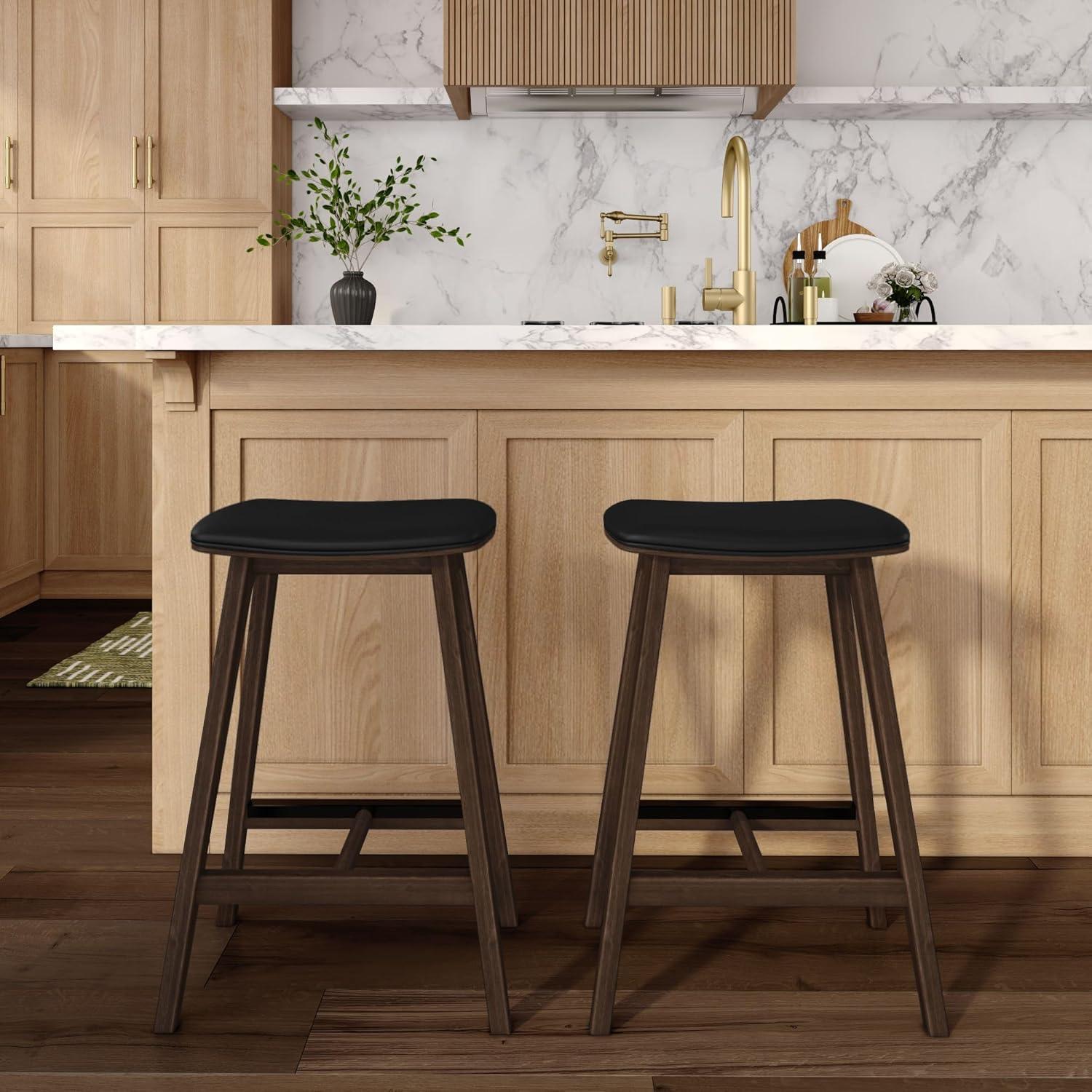image:imagePlankBeam Beryl Counter Height Stool MidCentury Modern Rubberwood Bar Stool with Faux Leather Seat Metal Footrest Easy Assembly 4Pack BlondeSesameWalnutBlack