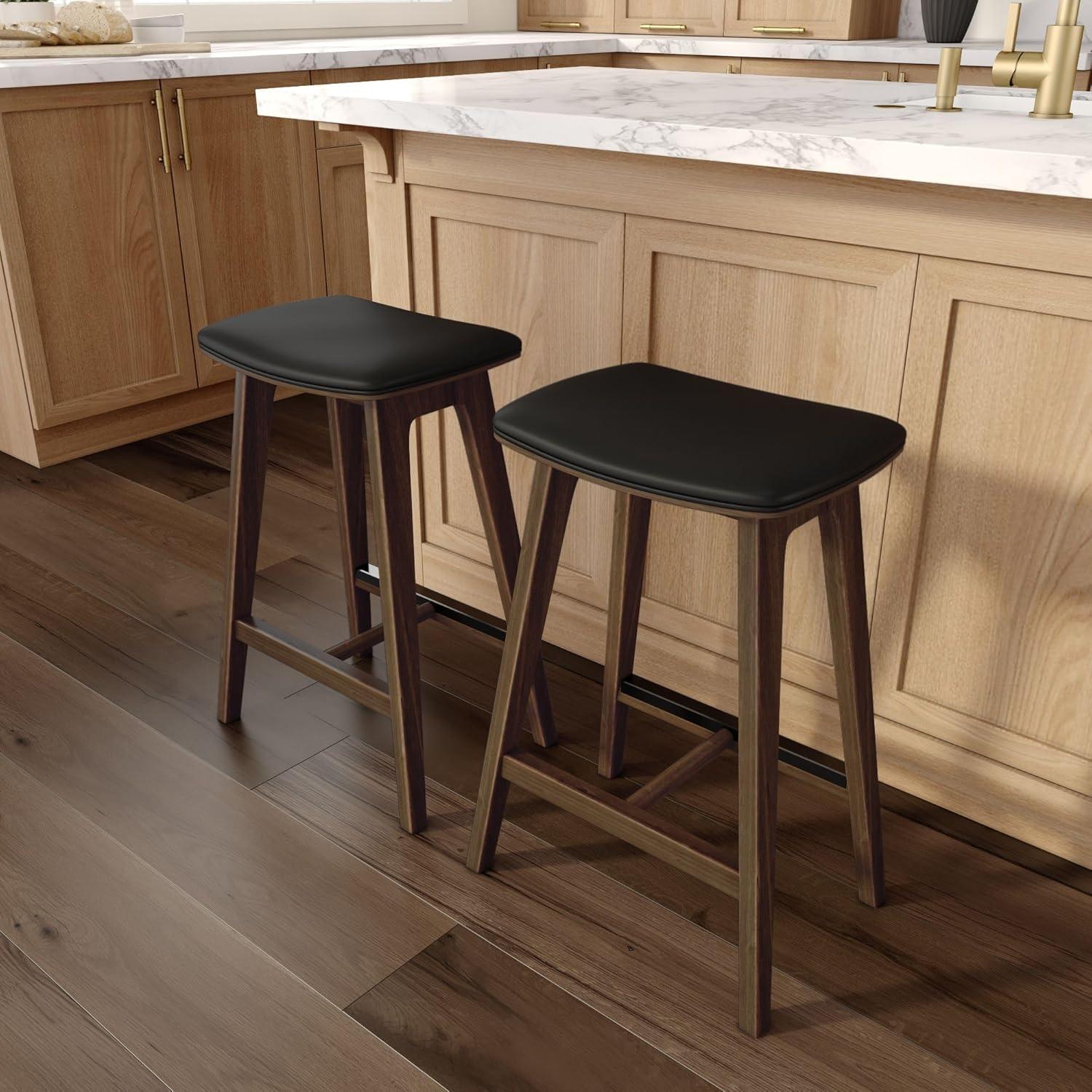 image:imagePlankBeam Beryl Counter Height Stool MidCentury Modern Rubberwood Bar Stool with Faux Leather Seat Metal Footrest Easy Assembly 4Pack BlondeSesameWalnutBlack