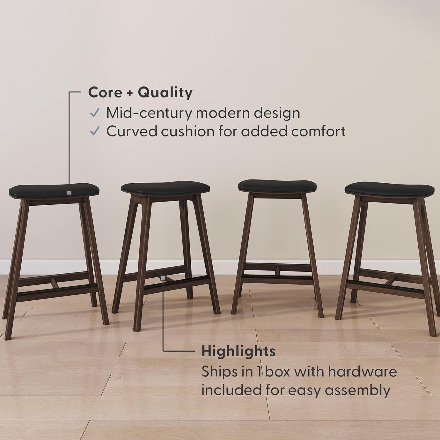 image:imagePlankBeam Beryl Counter Height Stool MidCentury Modern Rubberwood Bar Stool with Faux Leather Seat Metal Footrest Easy Assembly 4Pack BlondeSesameWalnutBlack