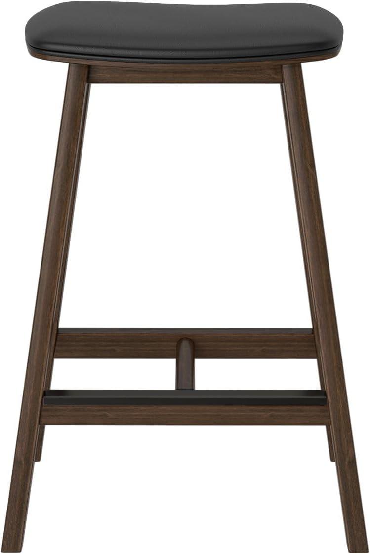 image:imagePlankBeam Beryl Counter Height Stool MidCentury Modern Rubberwood Bar Stool with Faux Leather Seat Metal Footrest Easy Assembly 4Pack BlondeSesameWalnutBlack