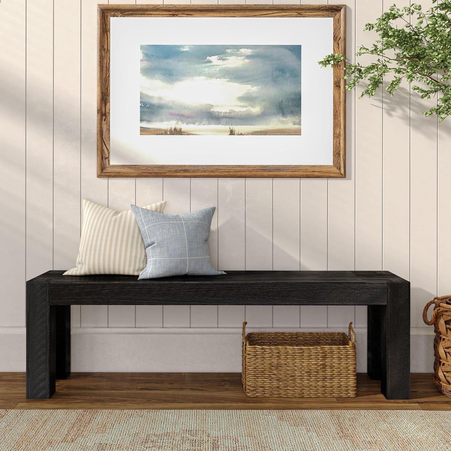 image:imagePlankBeam Camden Farmhouse Dining Bench 58 Solid Wood Dining Bench Rustic Bench for Dining Table and Kitchen Natural Wood Grain Rustic BarnwoodRustic Char