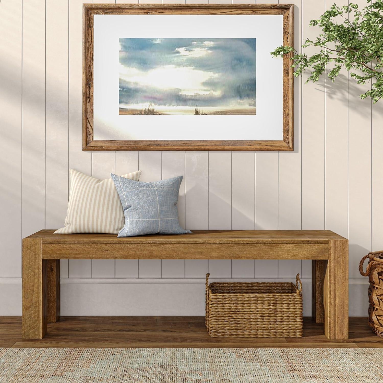 image:imagePlankBeam Camden Farmhouse Dining Bench 58 Solid Wood Dining Bench Rustic Bench for Dining Table and Kitchen Natural Wood Grain Rustic CharRustic Honey