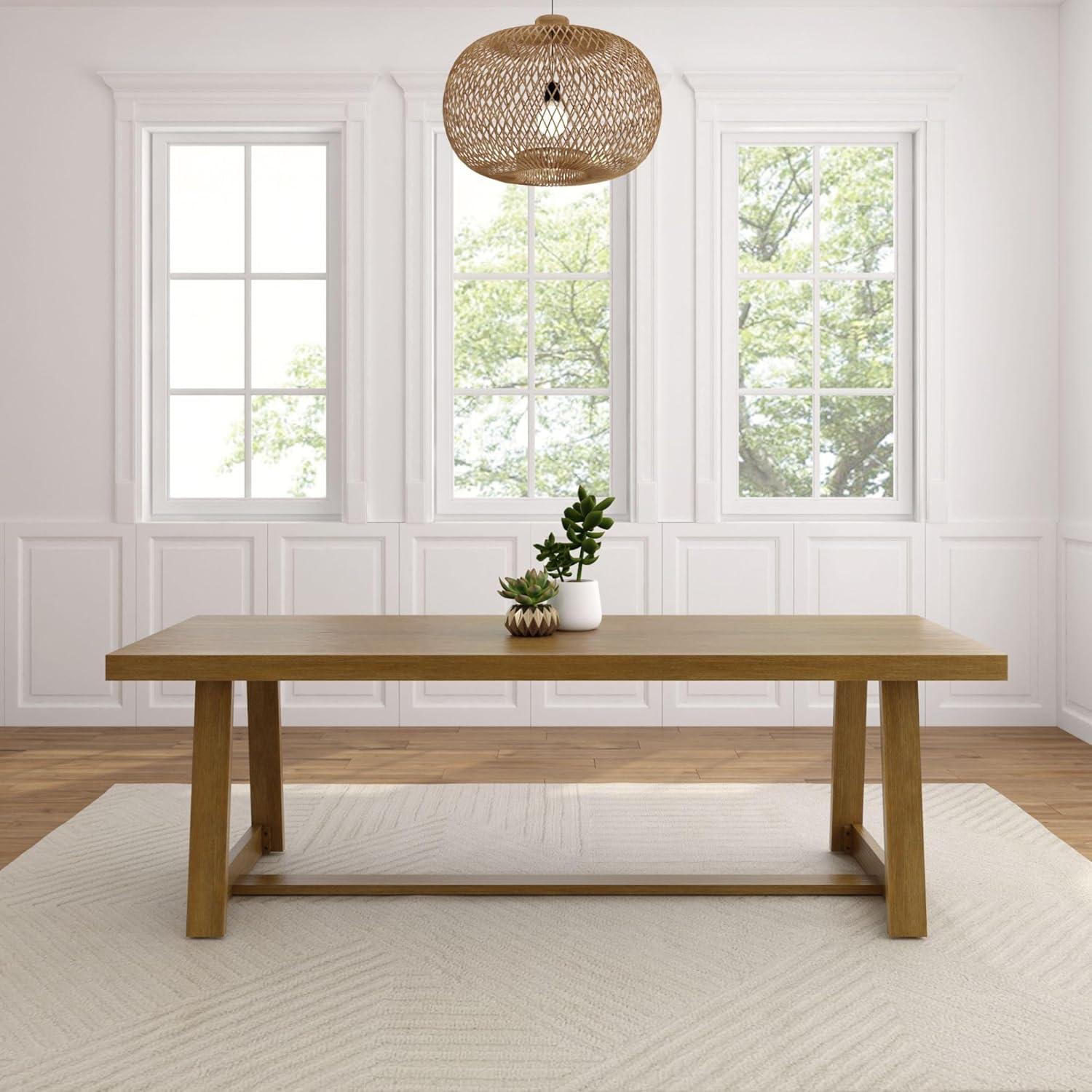 image:imagePlankBeam Classic Rectangular Dining Room Table 94in 2380mm Pecan Wirebrush