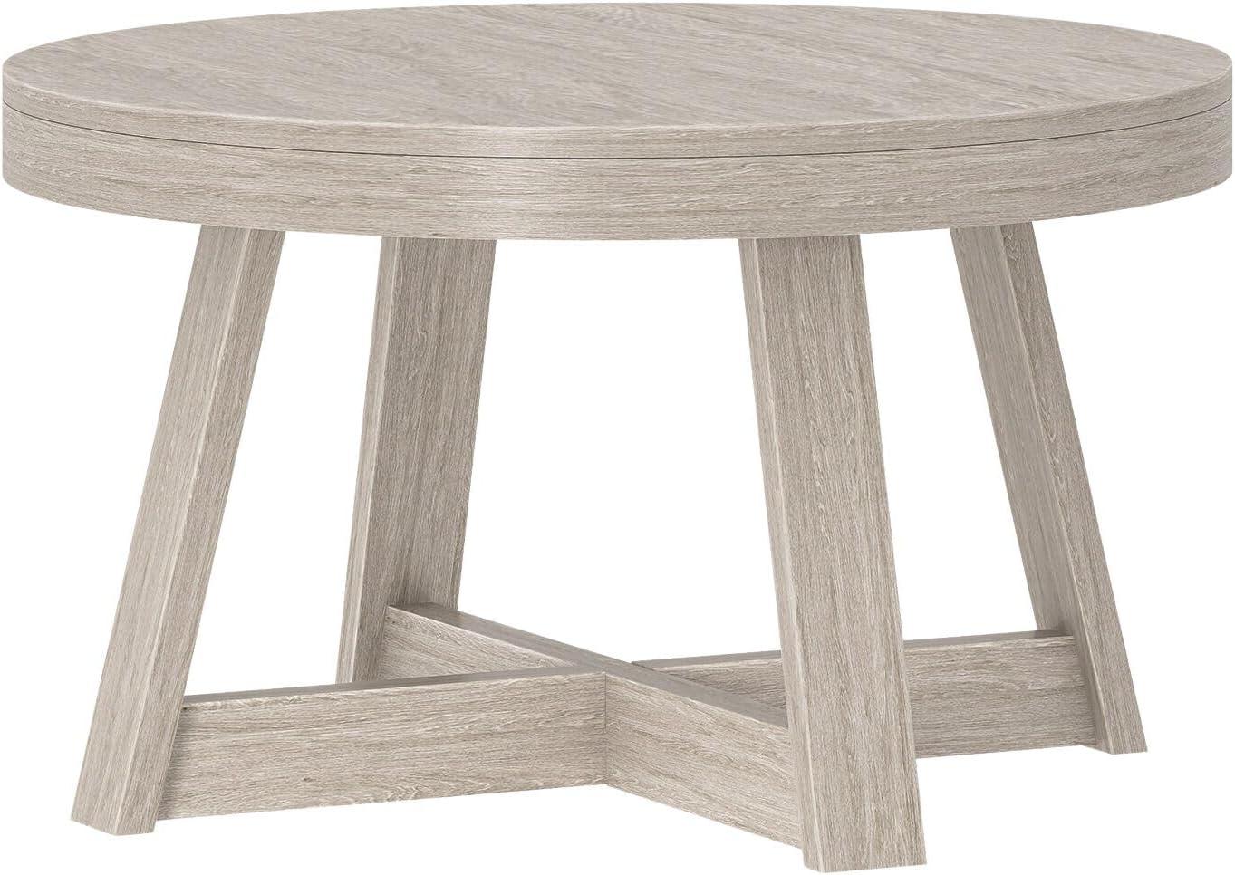image:imagePlankBeam Classic Round Coffee Table 30 Inch Farmhouse Coffee Table Rustic Mini Center Tables for Small Spaces Small Living Space Tea Table Blonde WirebrushSeashell Wirebrush