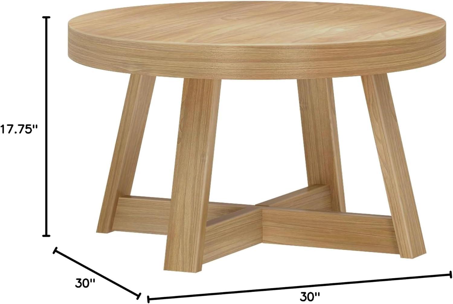 image:imagePlankBeam Classic Round Coffee Table 30 Inch Farmhouse Coffee Table Rustic Mini Center Tables for Small Spaces Small Living Space Tea Table Blonde WirebrushBlonde Wirebrush