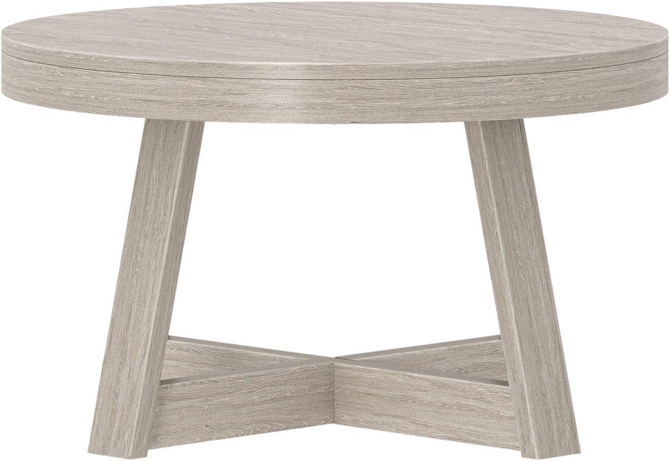 image:imagePlankBeam Classic Round Coffee Table 30 Inch Farmhouse Coffee Table Rustic Mini Center Tables for Small Spaces Small Living Space Tea Table Blonde WirebrushSeashell Wirebrush