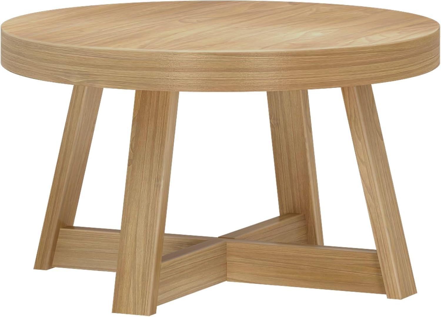 image:imagePlankBeam Classic Round Coffee Table 30 Inch Farmhouse Coffee Table Rustic Mini Center Tables for Small Spaces Small Living Space Tea Table Blonde WirebrushBlonde Wirebrush