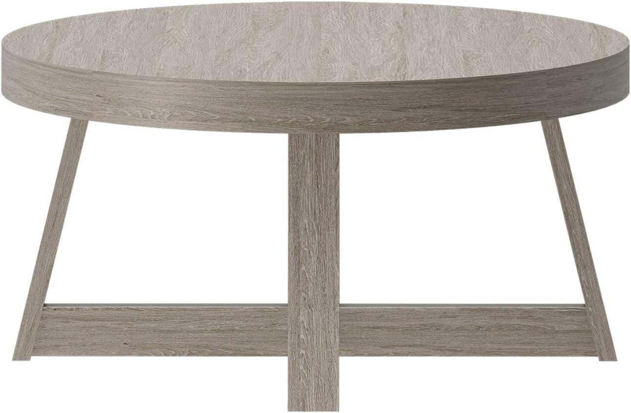 image:imagePlankBeam Classic Round Coffee Table 30 Inch Farmhouse Coffee Table Rustic Mini Center Tables for Small Spaces Small Living Space Tea Table Blonde WirebrushSeashell Wirebrush